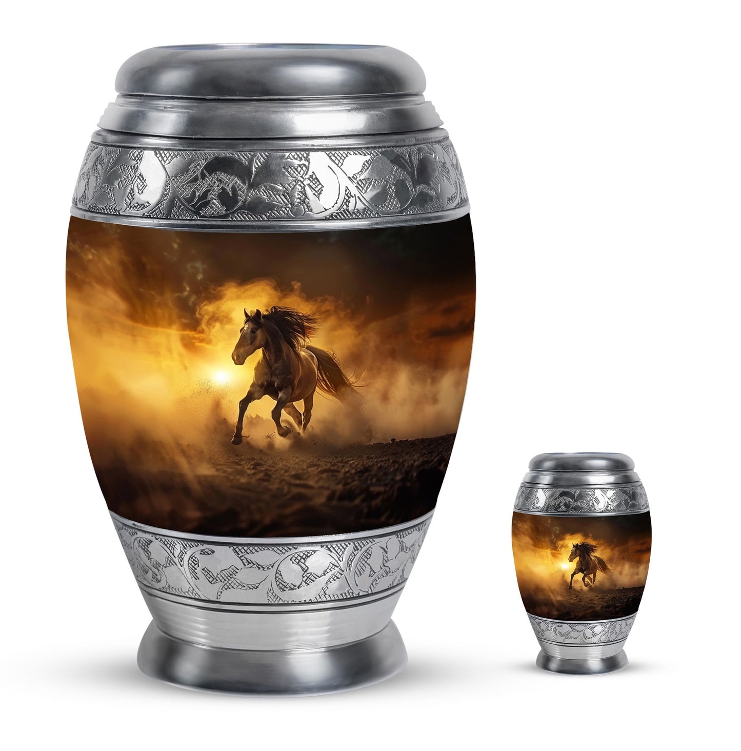 Horse Theme Large Urn With 1 Keepsake Urn