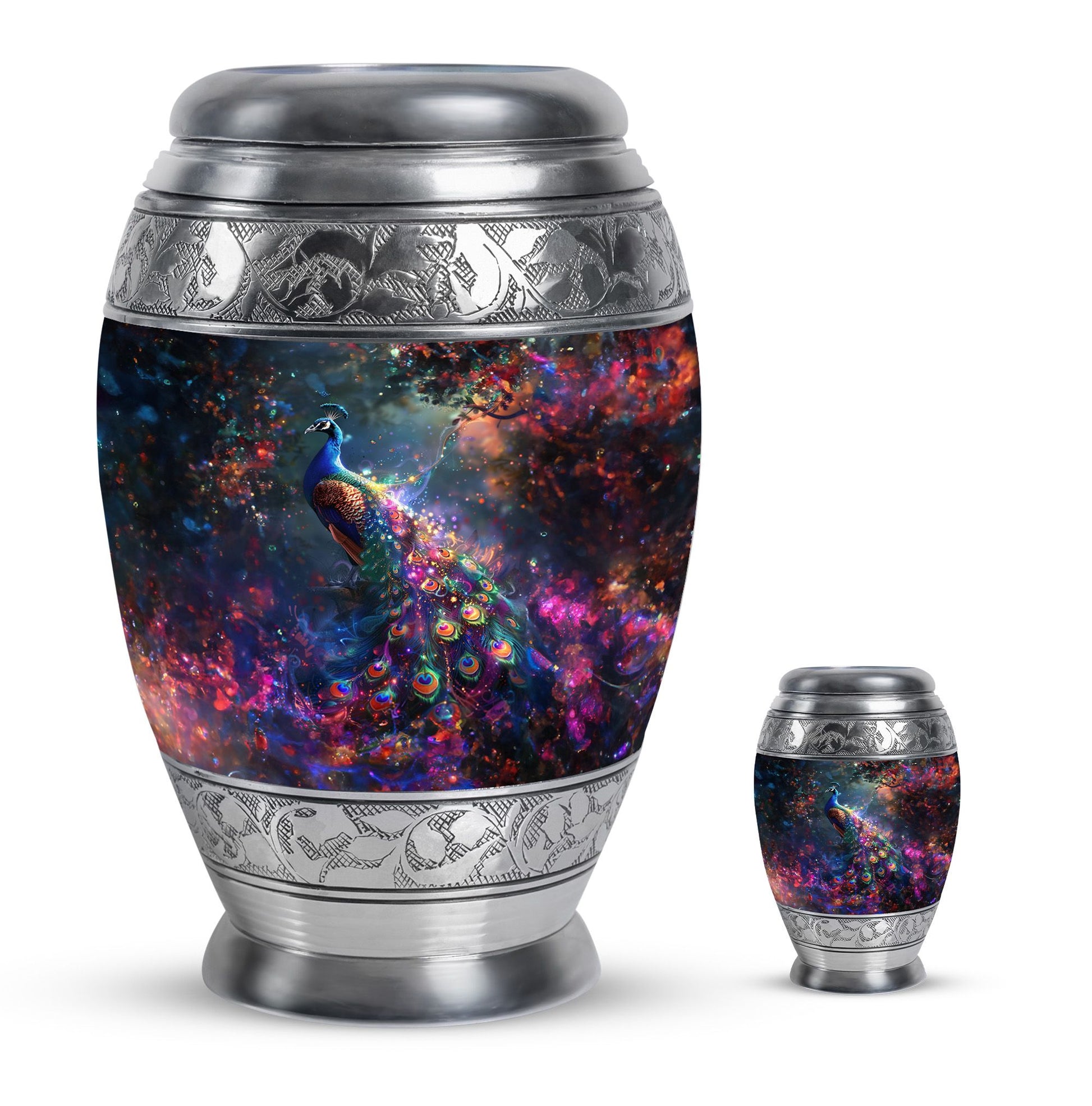 Peacock Theme Large Urn With 1 Keepsake Urn