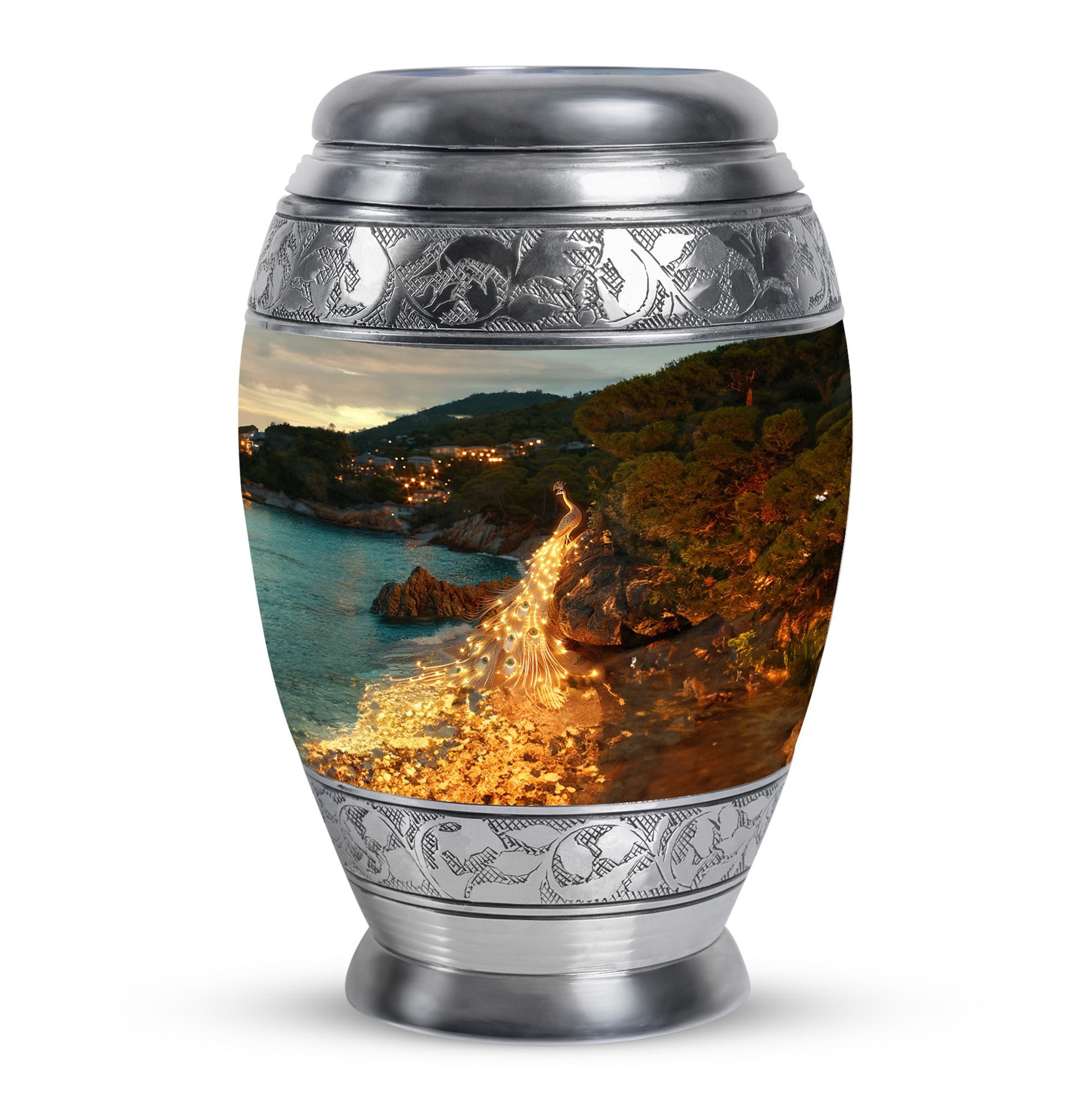 Peacock Theme Large Urn 10 Inch
