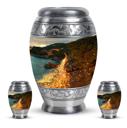 Peacock Theme Large Urn With 2 Keepsake Urn