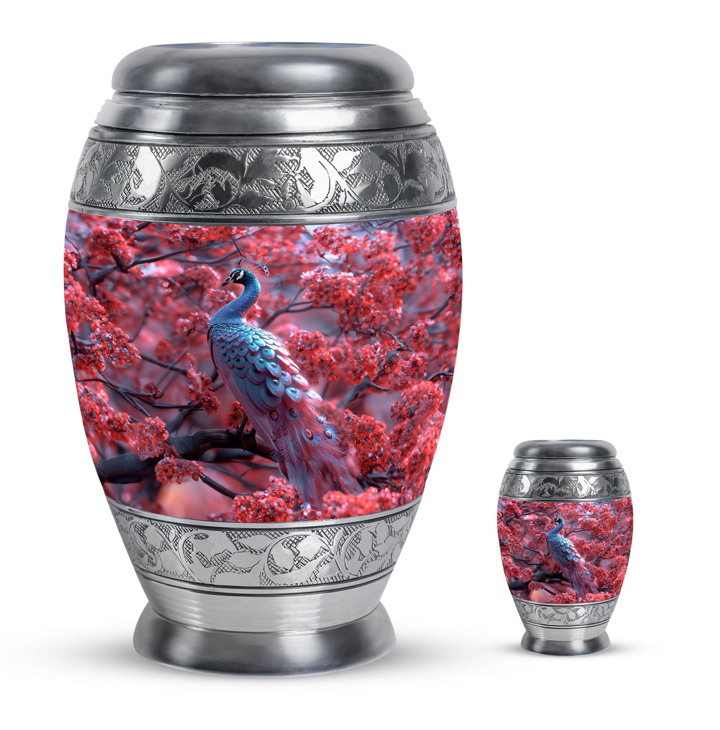 Peacock Theme Large Urn With 1 Keepsake Urn