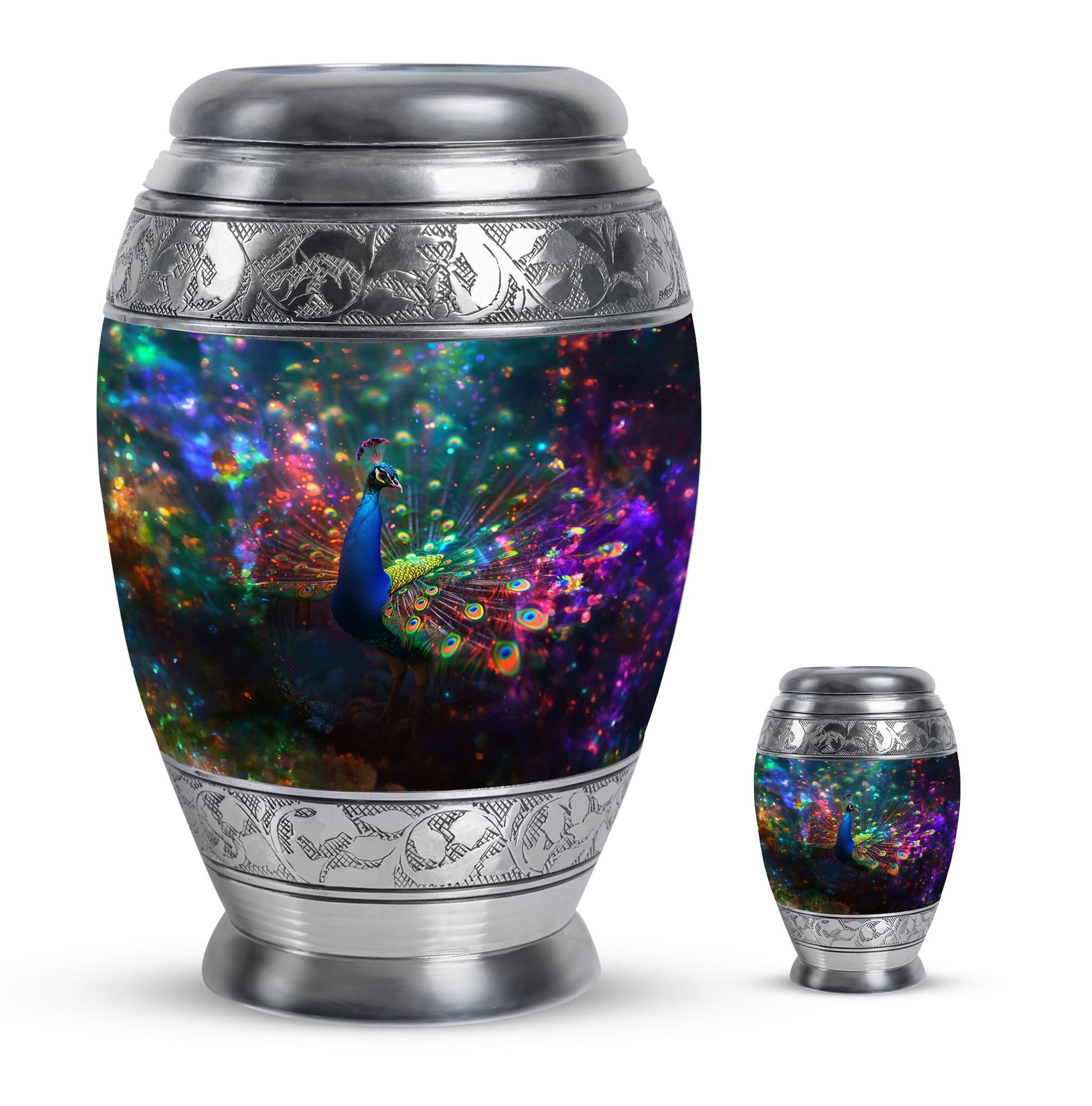 Peacock Theme Large Urn With 1 Keepsake Urn