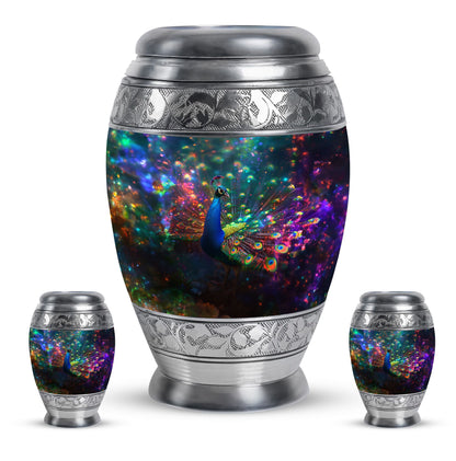 Peacock Theme Large Urn With 2 Keepsake Urn