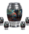 Peacock Theme Large Urn With 4 Keepsake Urn