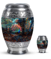 Peacock Theme Large Urn With 1 Keepsake Urn