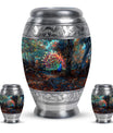 Peacock Theme Large Urn With 2 Keepsake Urn