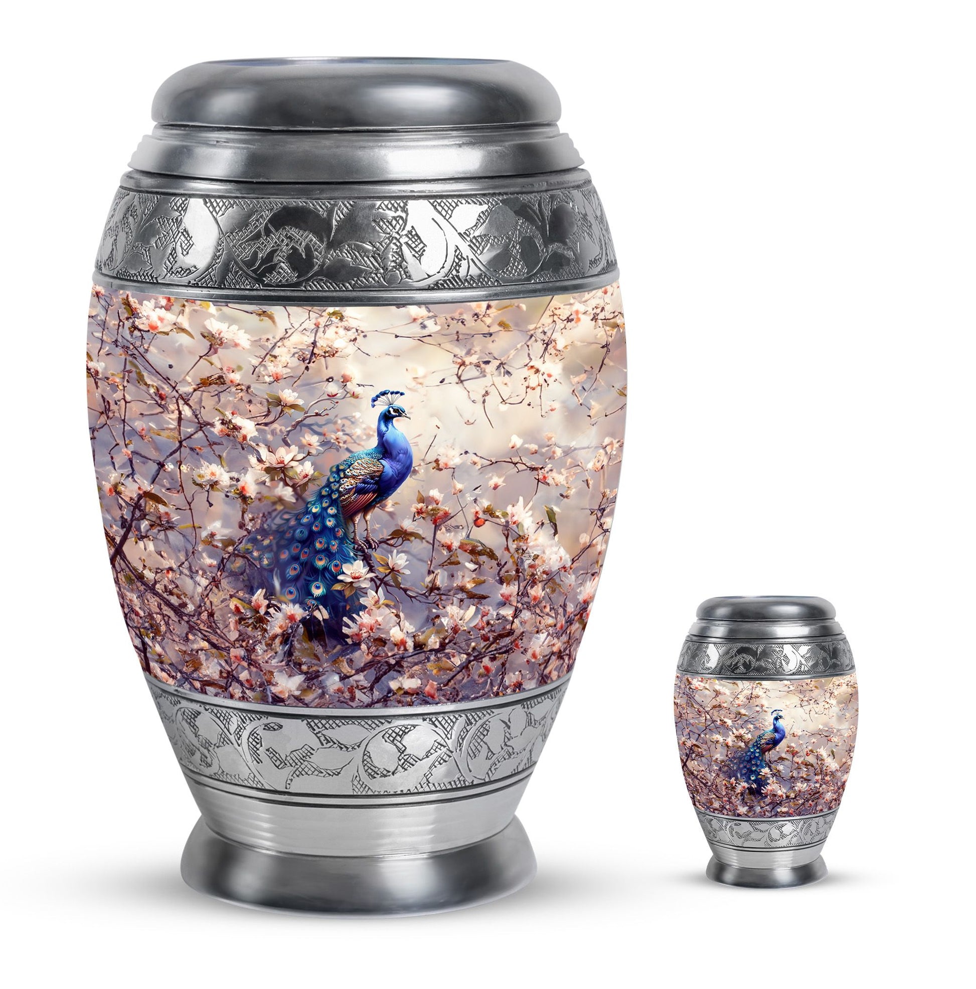 Peacock Theme Large Urn With 1 Keepsake Urn