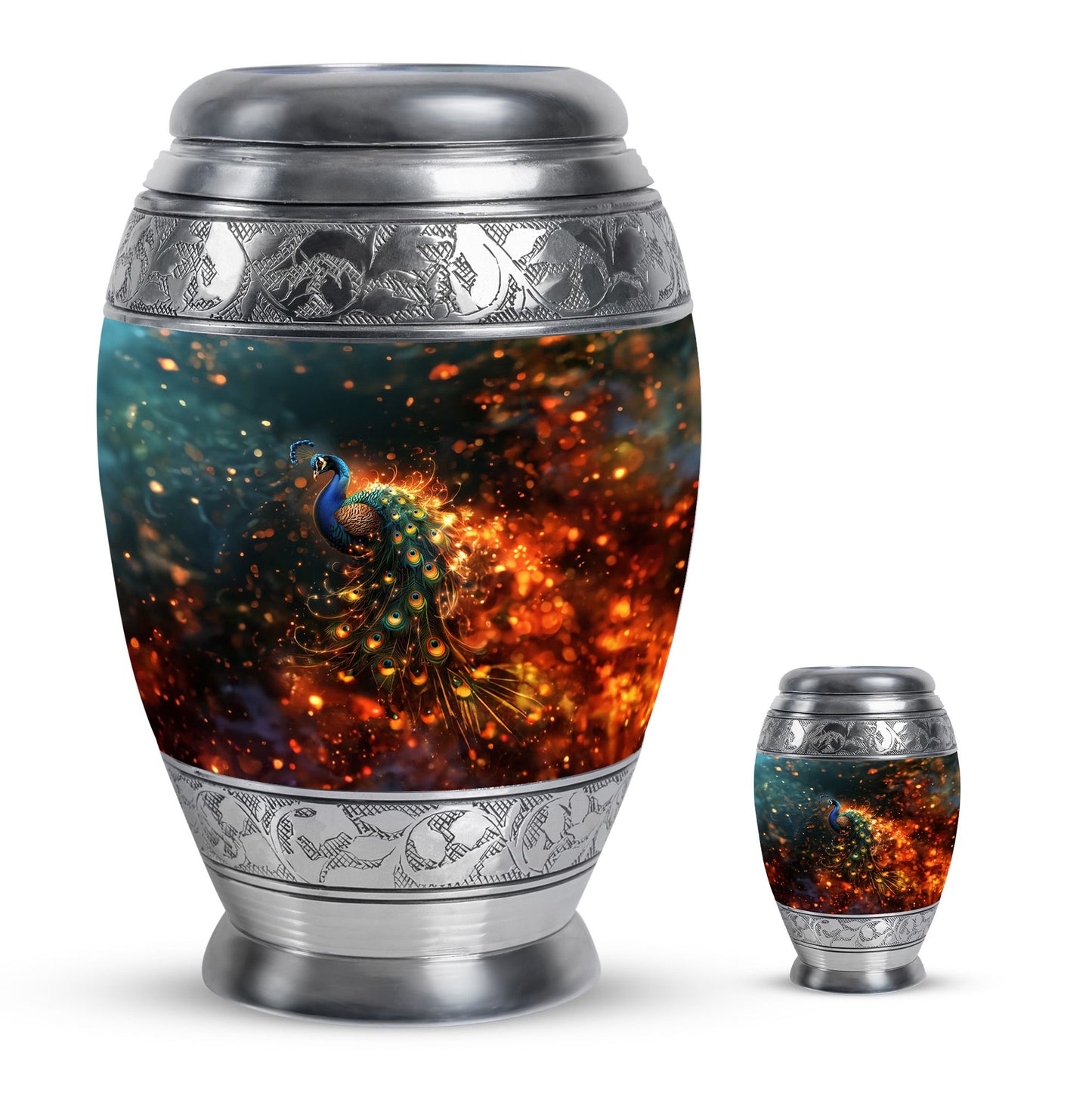 Peacock Theme Large Urn With 1 Keepsake Urn