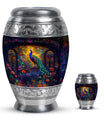 Peacock Theme Large Urn With 1 Keepsake Urn