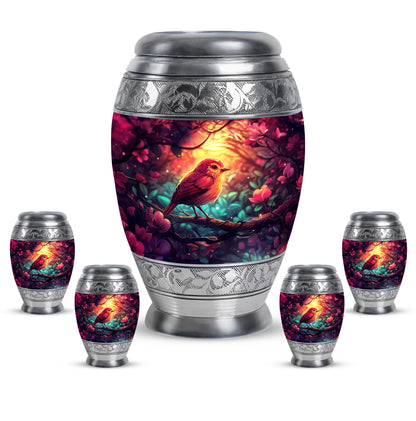 Sparrow Theme Large Urn With 4 Keepsake Urn