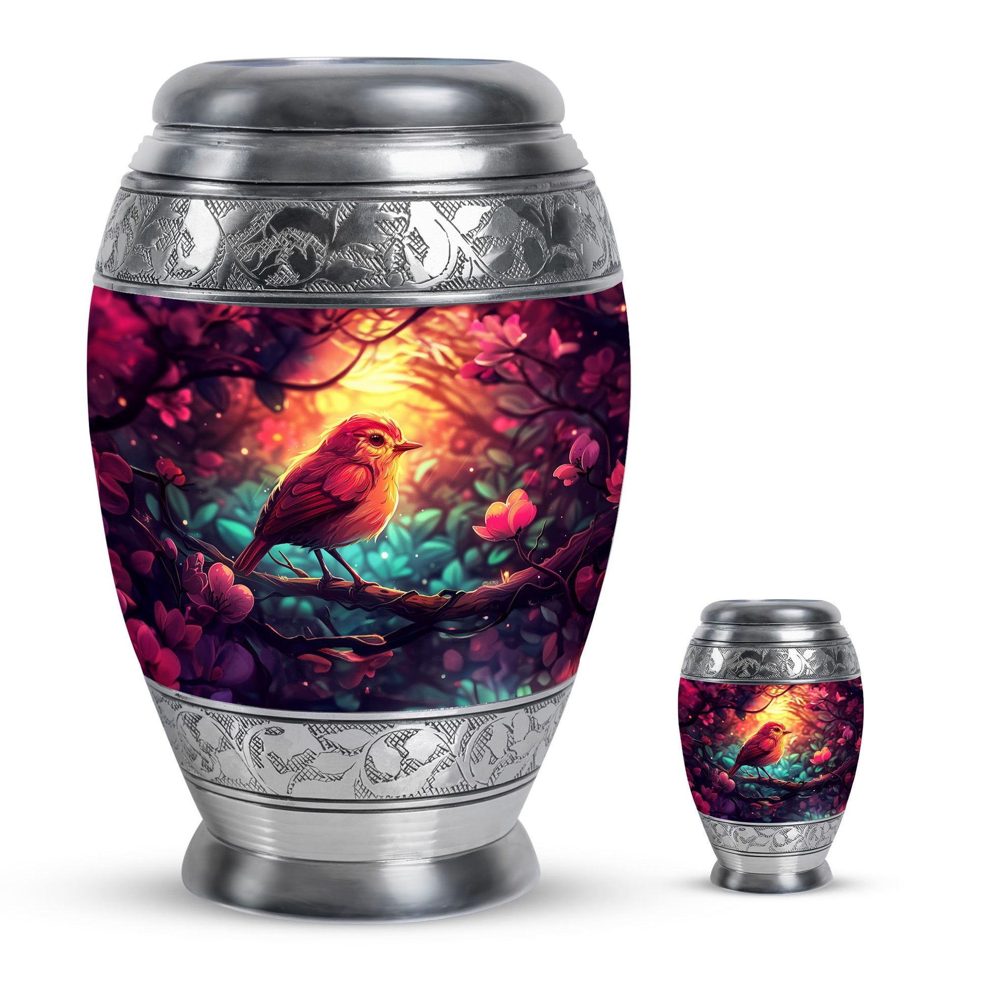 Sparrow Theme Large Urn With 1 Keepsake Urn