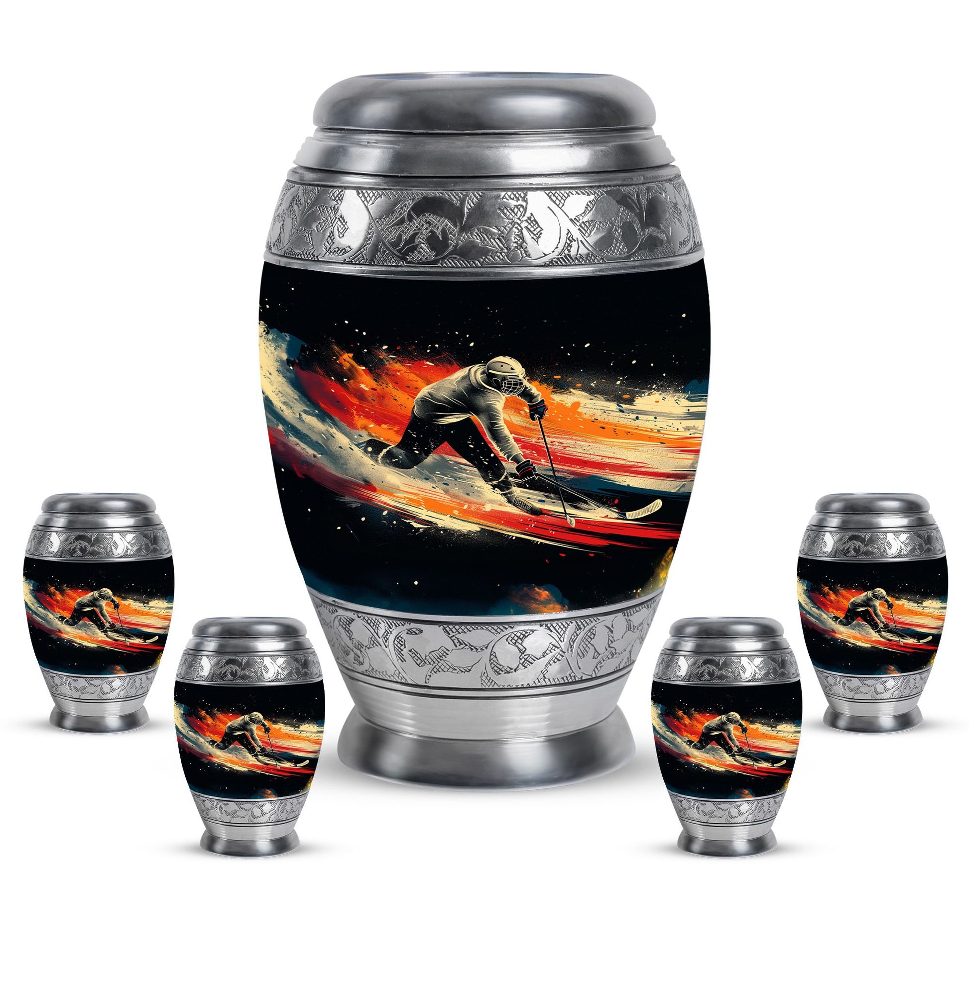 Ice Hockey Theme Large Urn With 4 Keepsake Urn