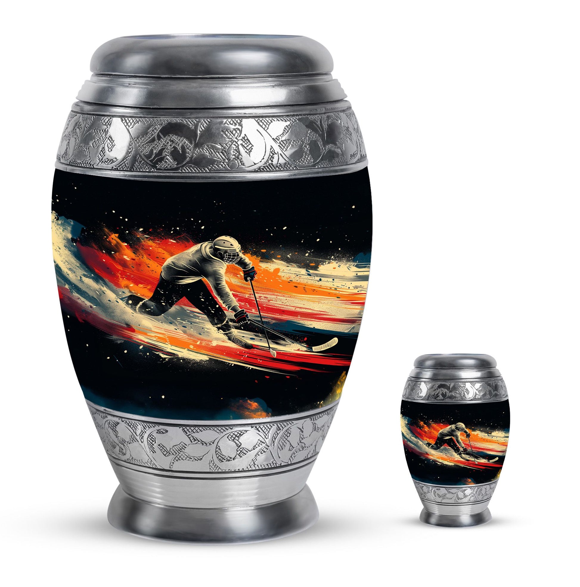 Ice Hockey Theme Large Urn With 1 Keepsake Urn
