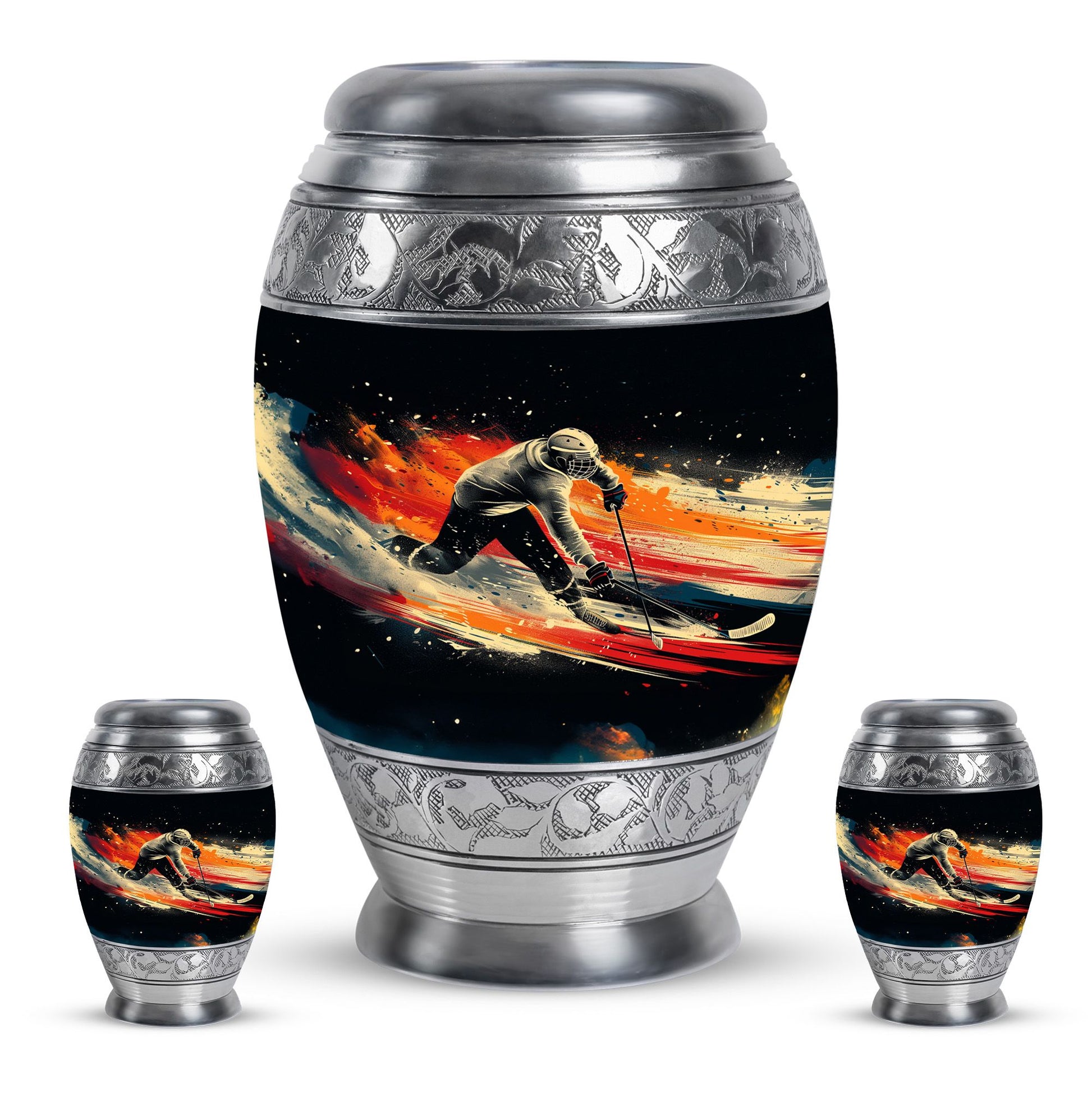 Ice Hockey Theme Large Urn With 2 Keepsake Urn