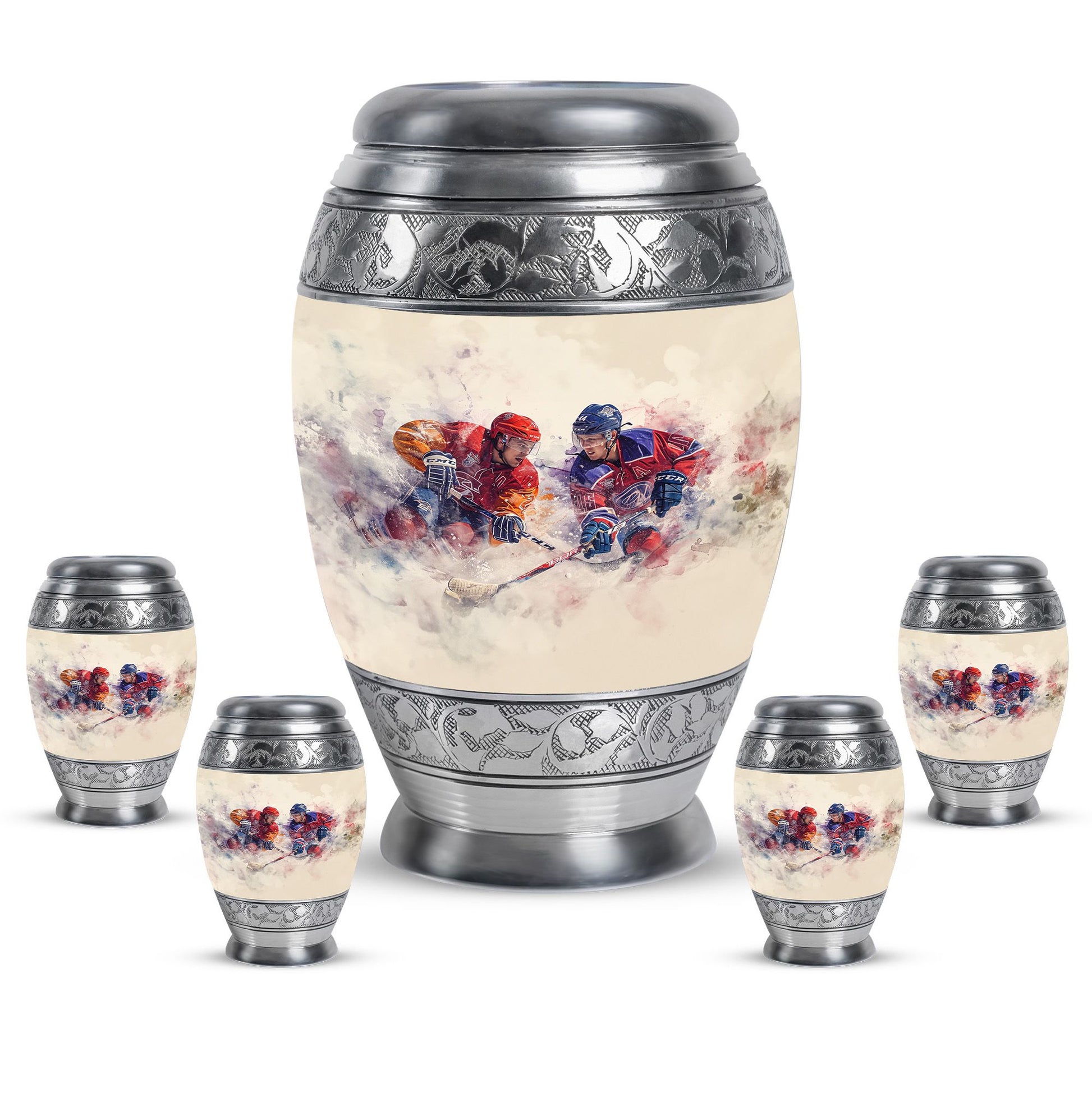 Ice Hockey Theme Large Urn With 4 Keepsake Urn