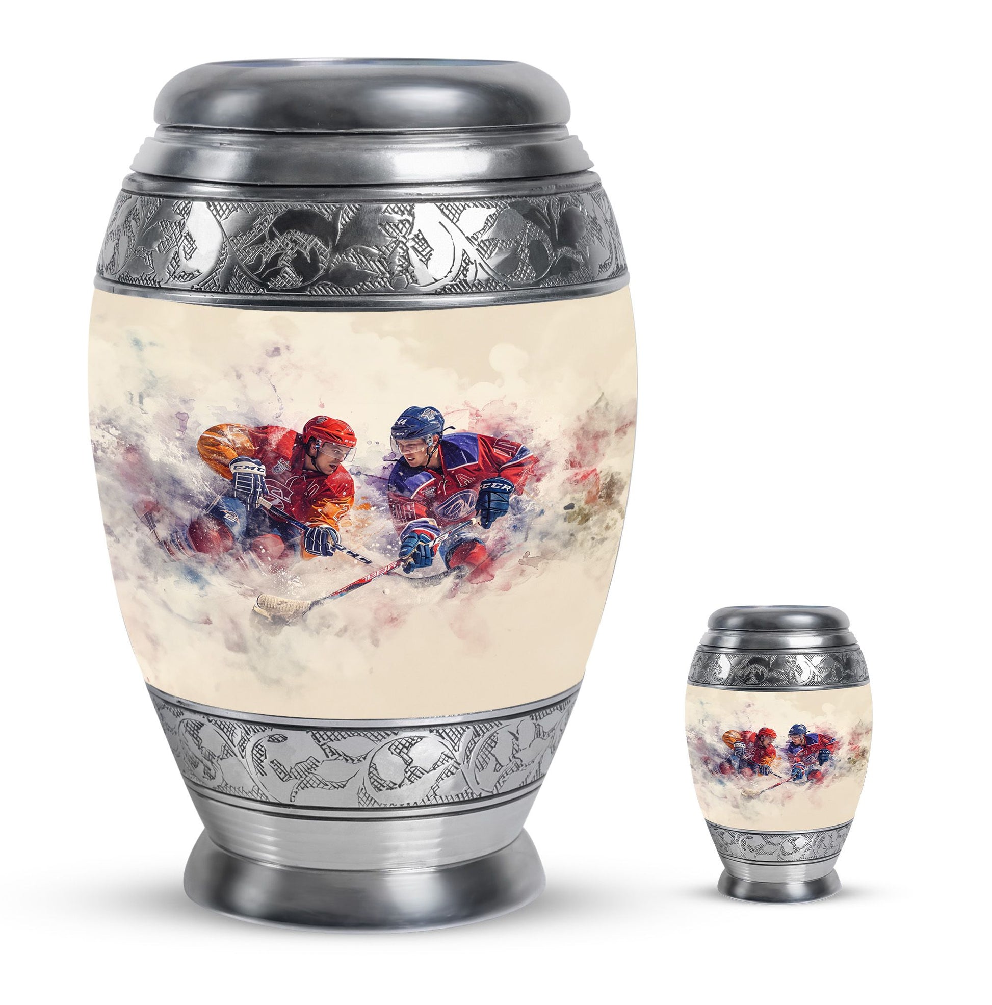 Ice Hockey Theme Large Urn With 1 Keepsake Urn