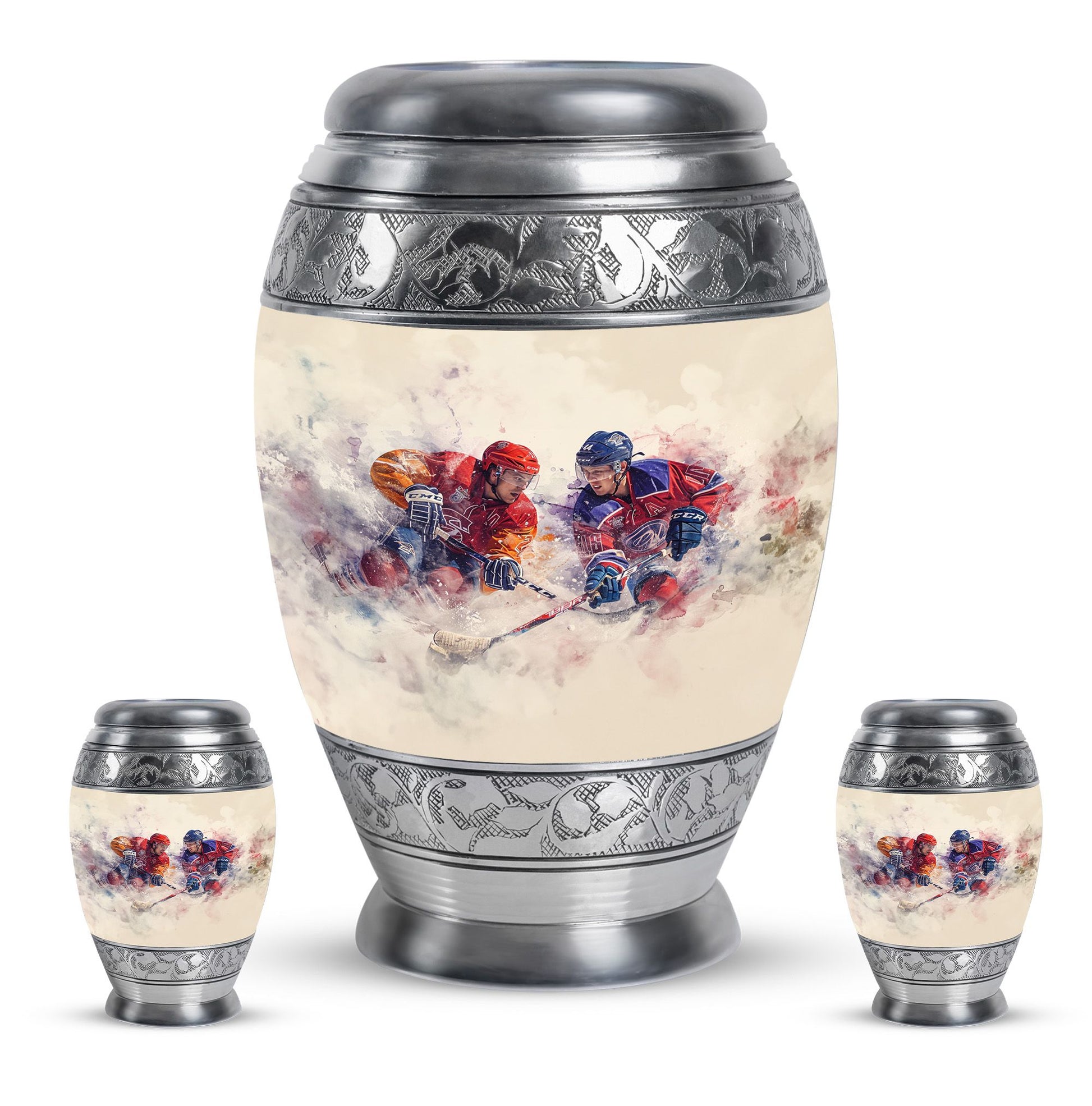 Ice Hockey Theme Large Urn With 2 Keepsake Urn