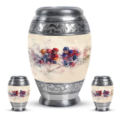 Ice Hockey Theme Large Urn With 2 Keepsake Urn