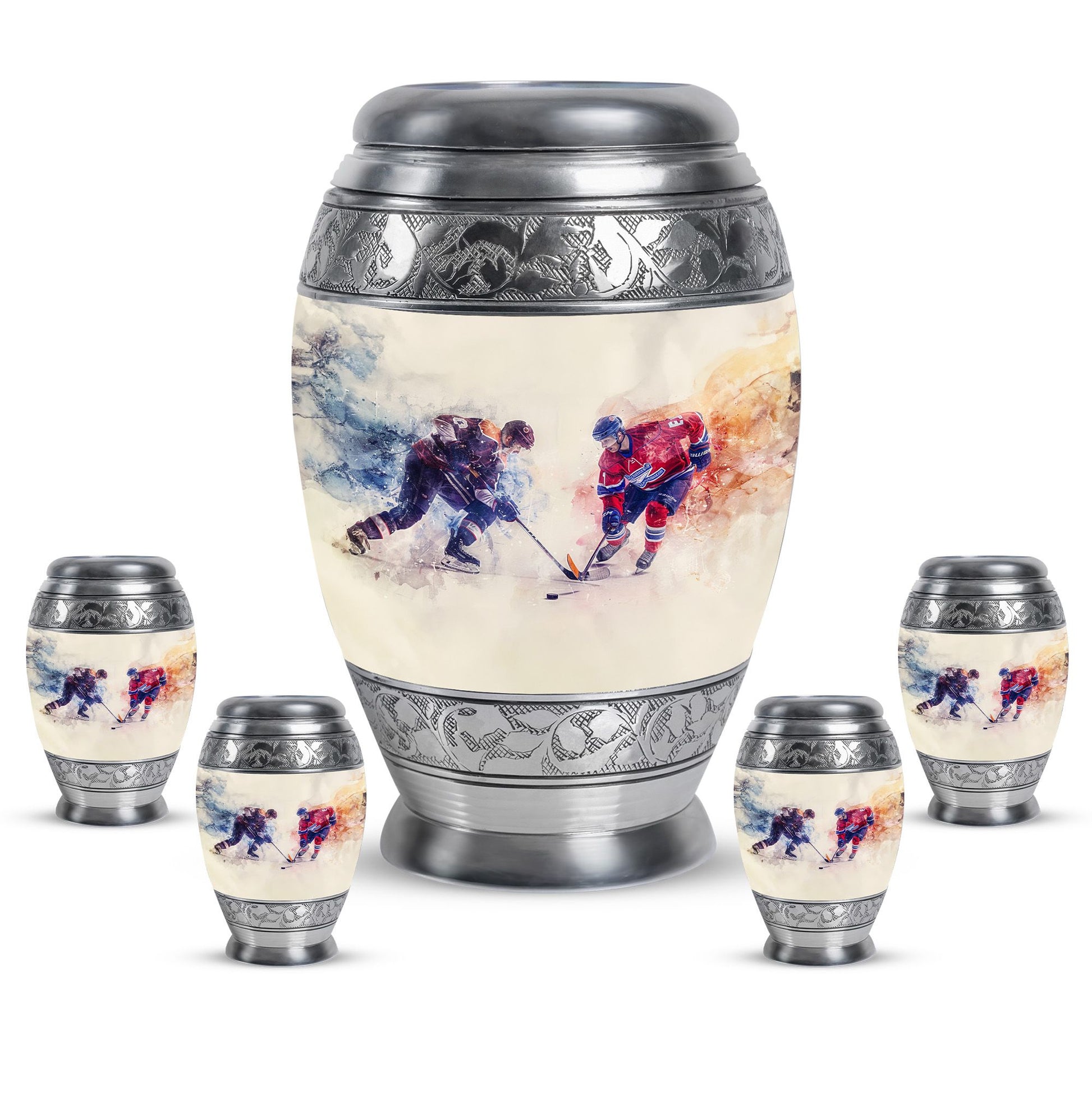 Ice Hockey Theme Large Urn With 4 Keepsake Urn