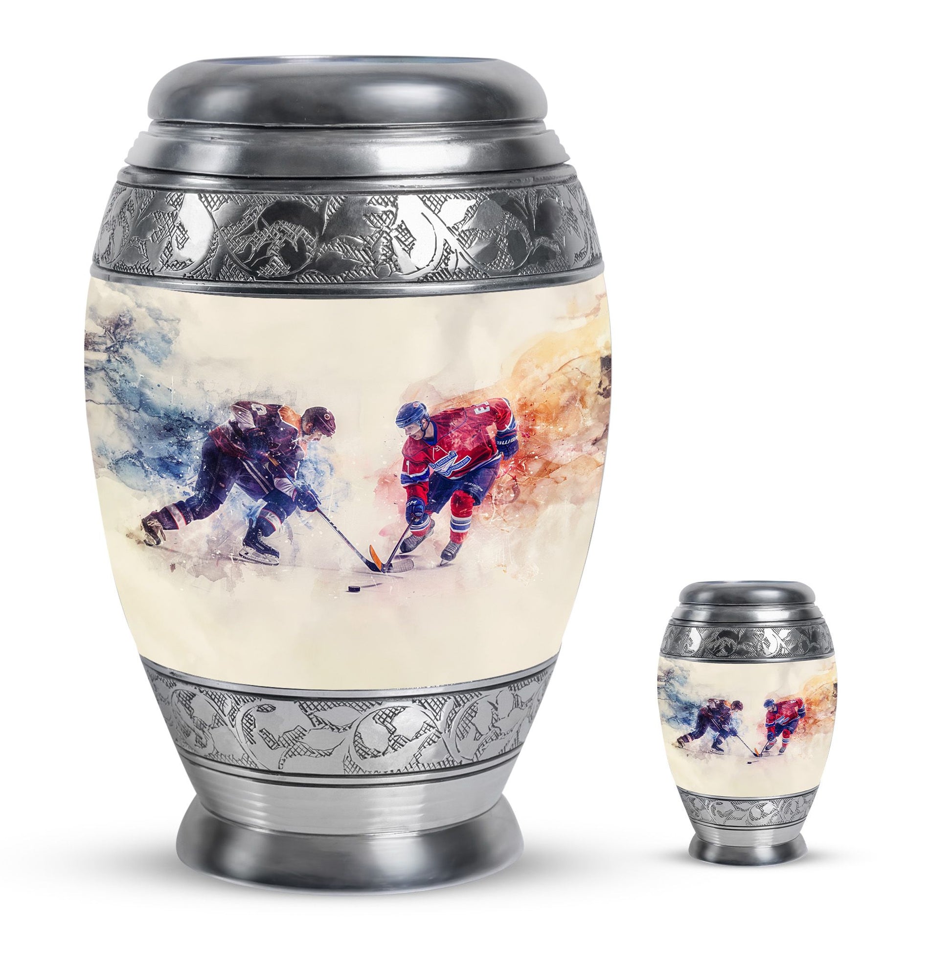 Ice Hockey Theme Large Urn With 1 Keepsake Urn