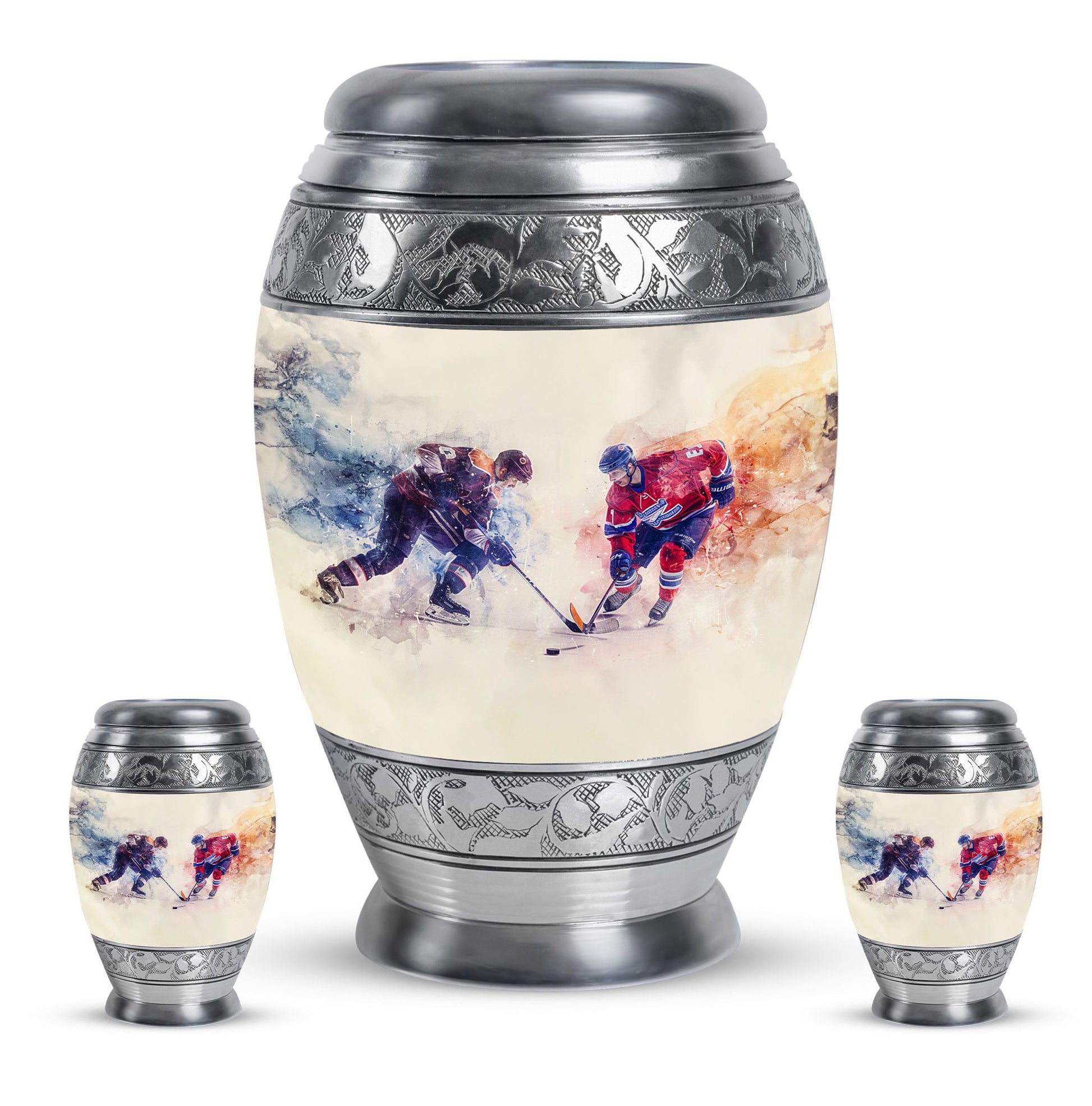Ice Hockey Theme Large Urn With 2 Keepsake Urn