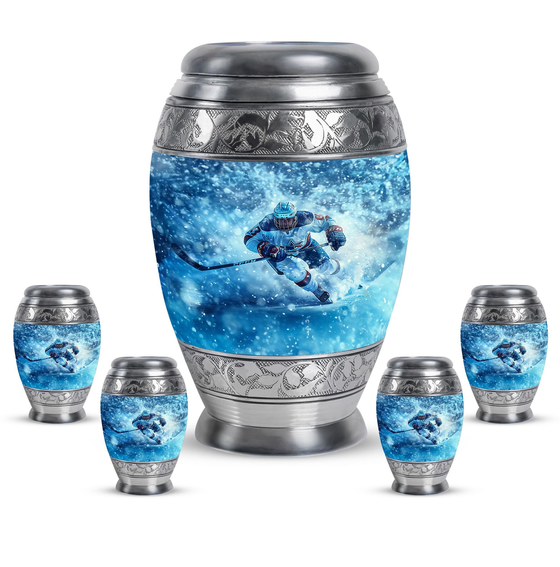 Ice Hockey Theme Large Urn With 4 Keepsake Urn