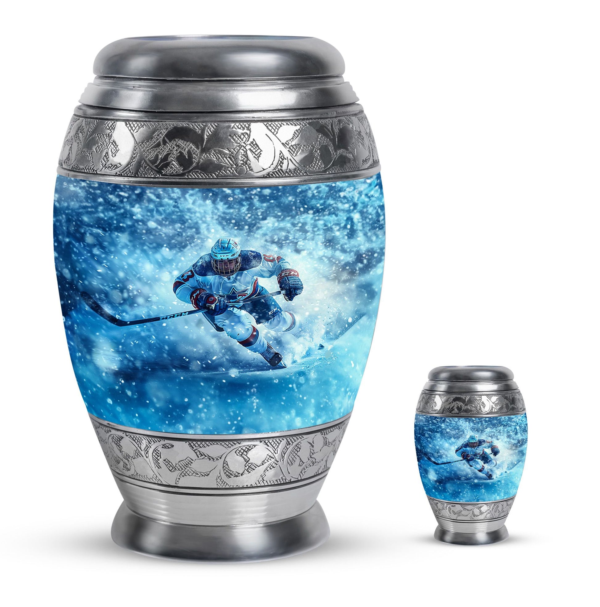 Ice Hockey Theme Large Urn With 1 Keepsake Urn