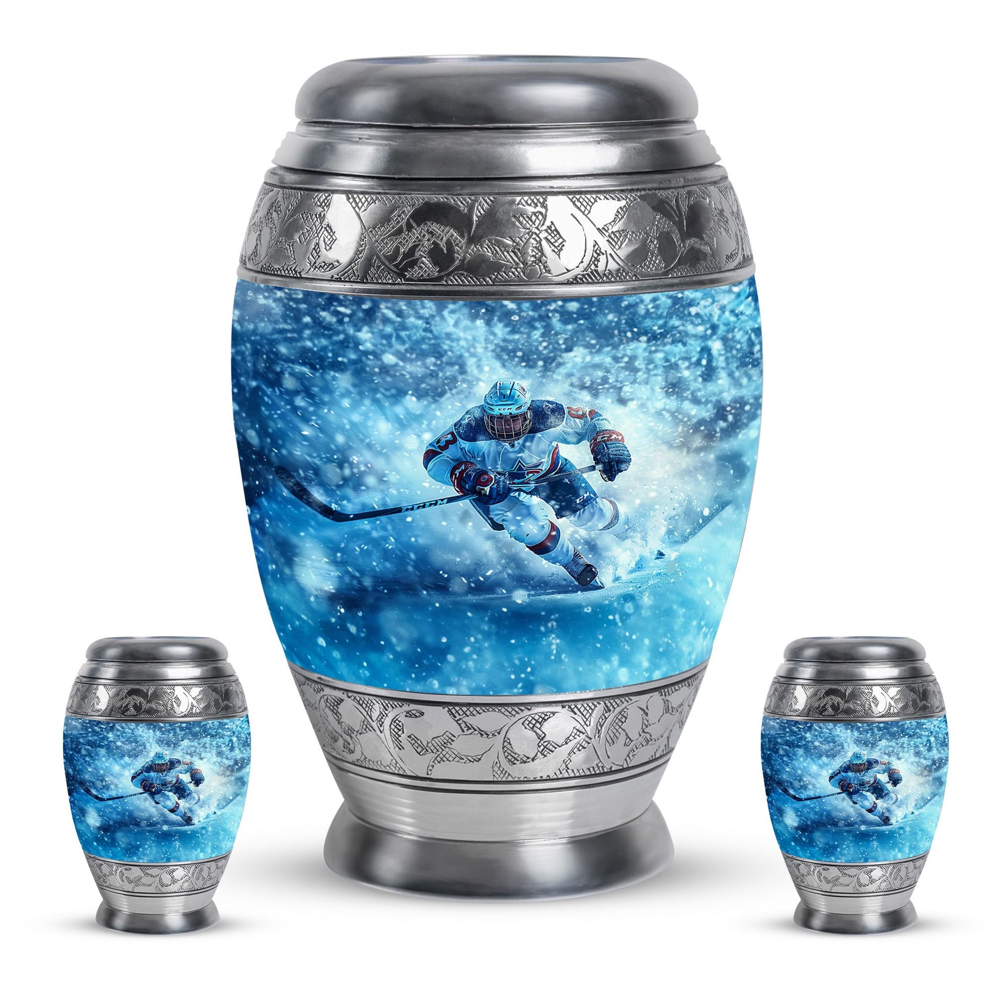 Ice Hockey Theme Large Urn With 2 Keepsake Urn