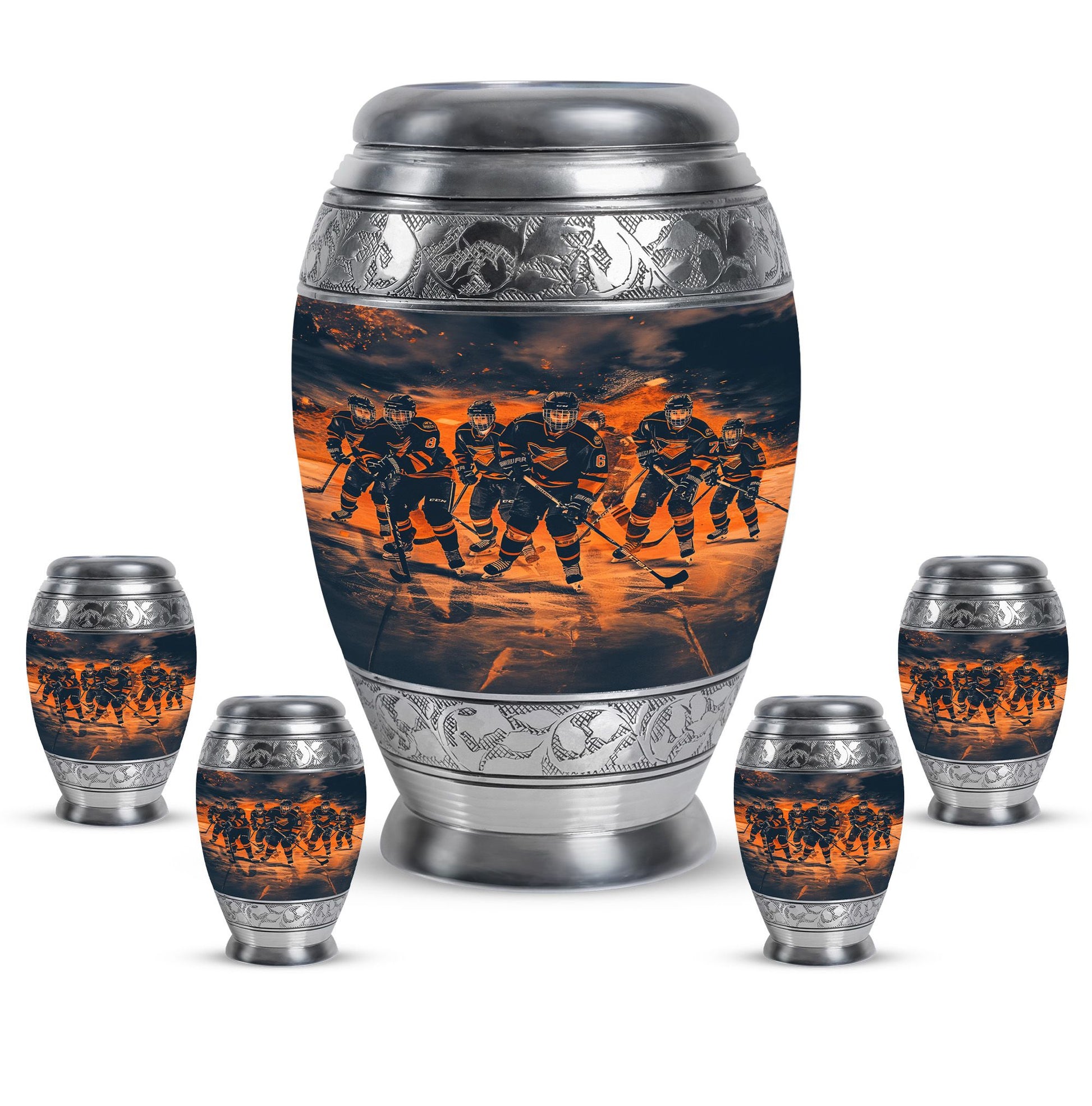 Ice Hockey Theme Large Urn With 4 Keepsake Urn