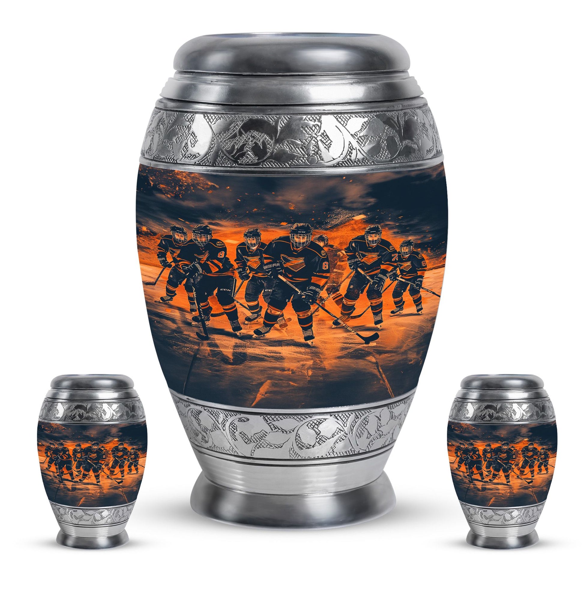 Ice Hockey Theme Large Urn With 2 Keepsake Urn