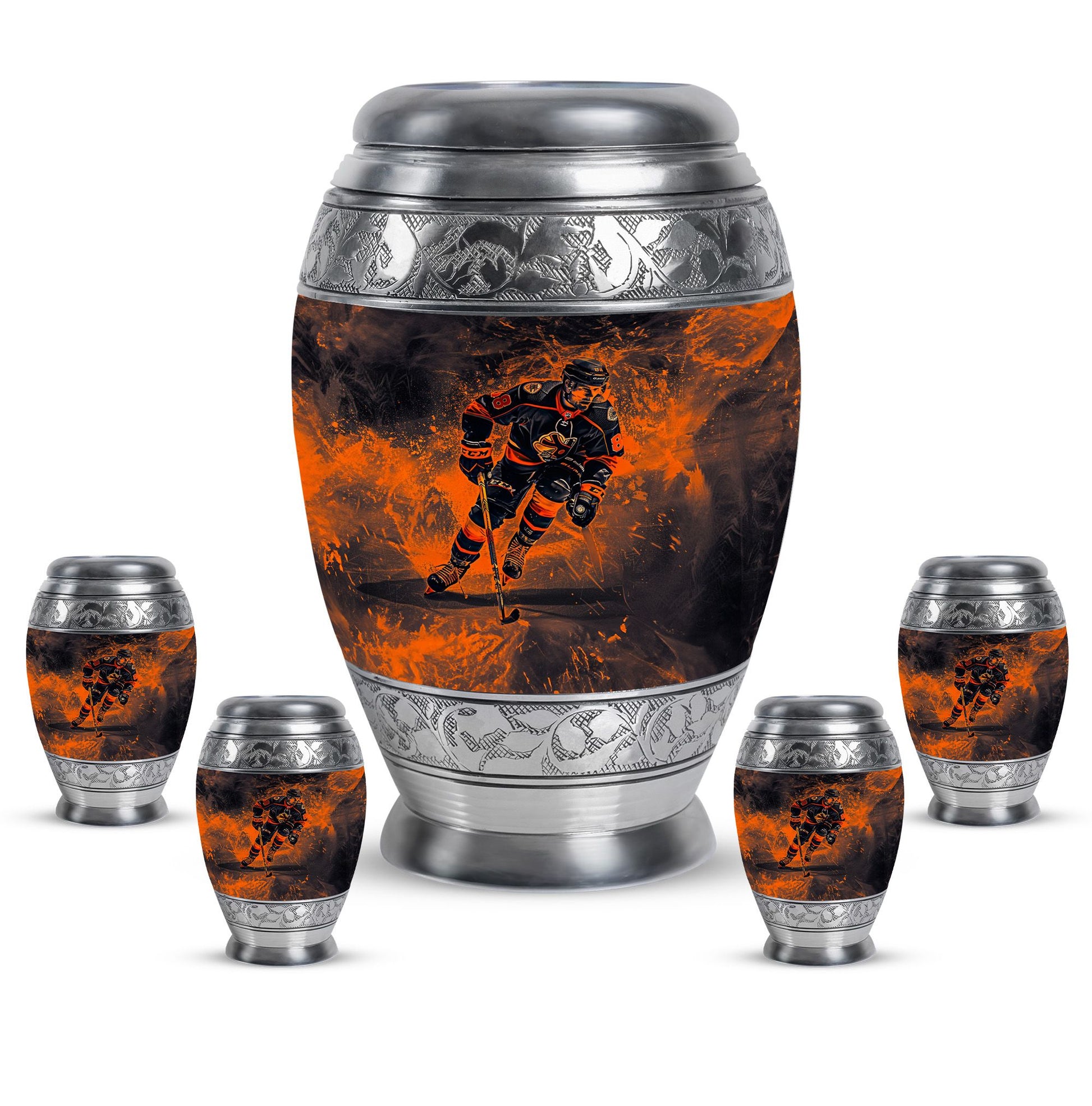Ice Hockey Theme Large Urn With 4 Keepsake Urn