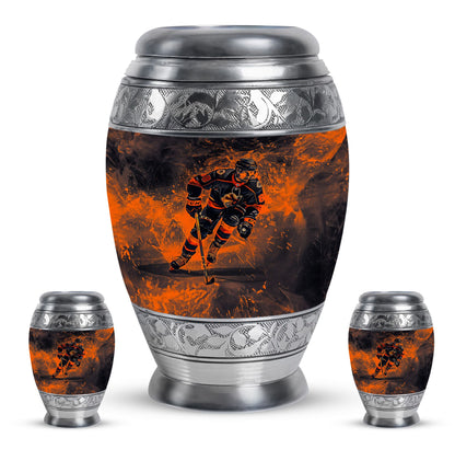 Ice Hockey Theme Large Urn With 2 Keepsake Urn