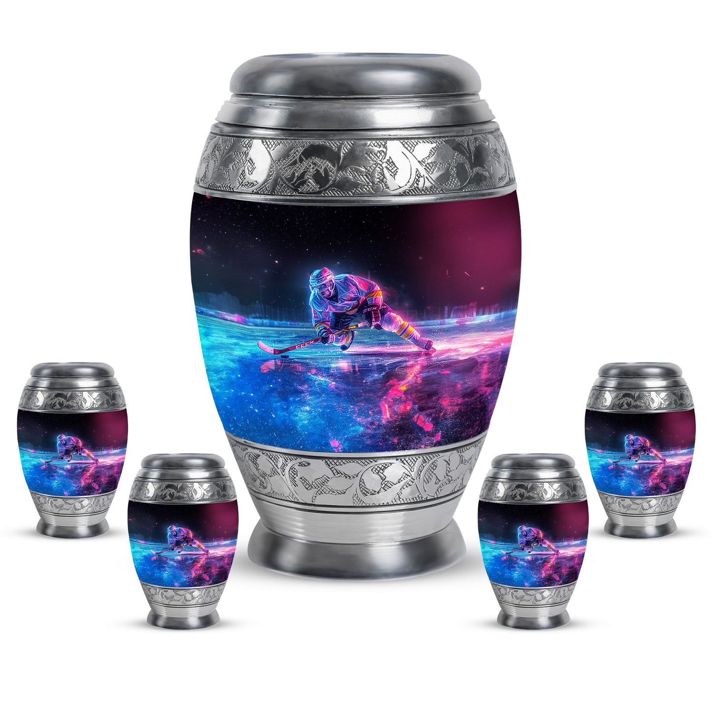 Ice Hockey Theme Large Urn With 4 Keepsake Urn