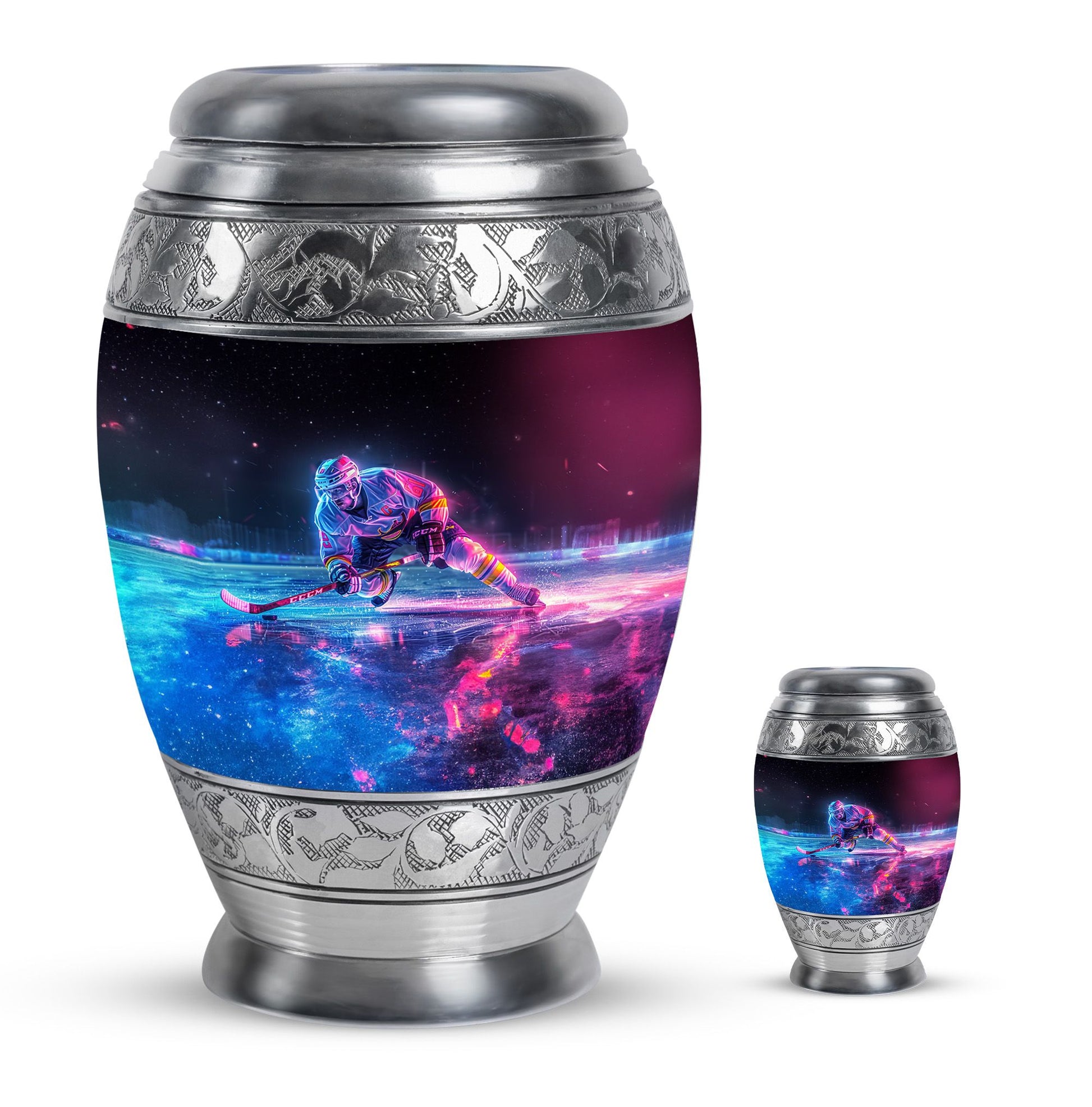 Ice Hockey Theme Large Urn With 1 Keepsake Urn