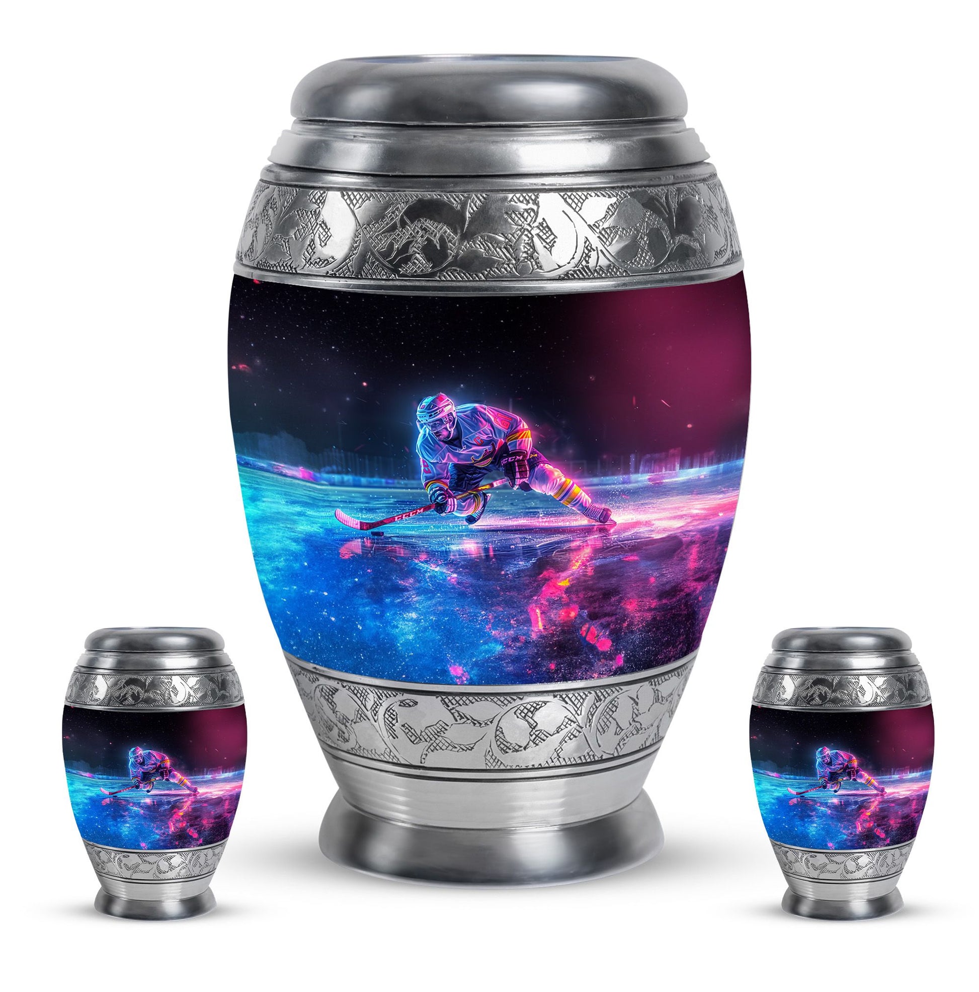 Ice Hockey Theme Large Urn With 2 Keepsake Urn