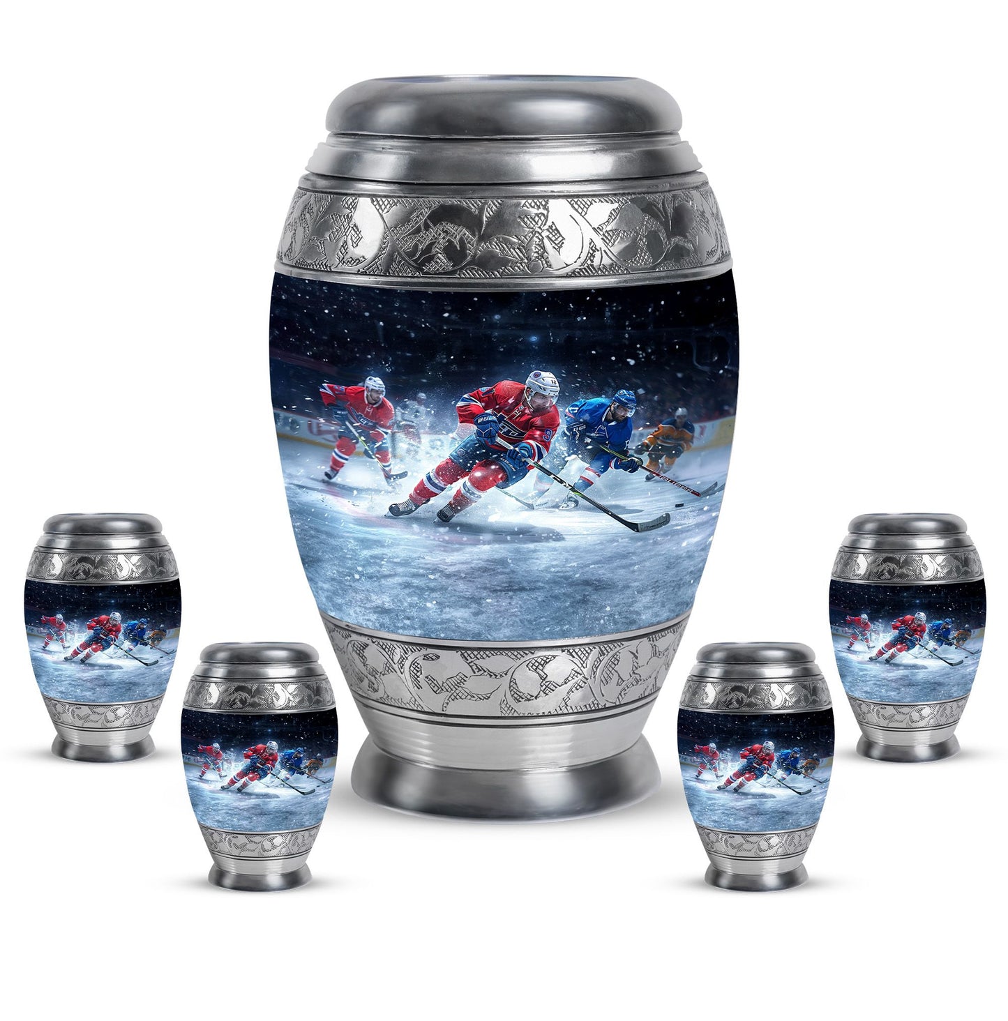 Ice Hockey Theme Large Urn With 4 Keepsake Urn