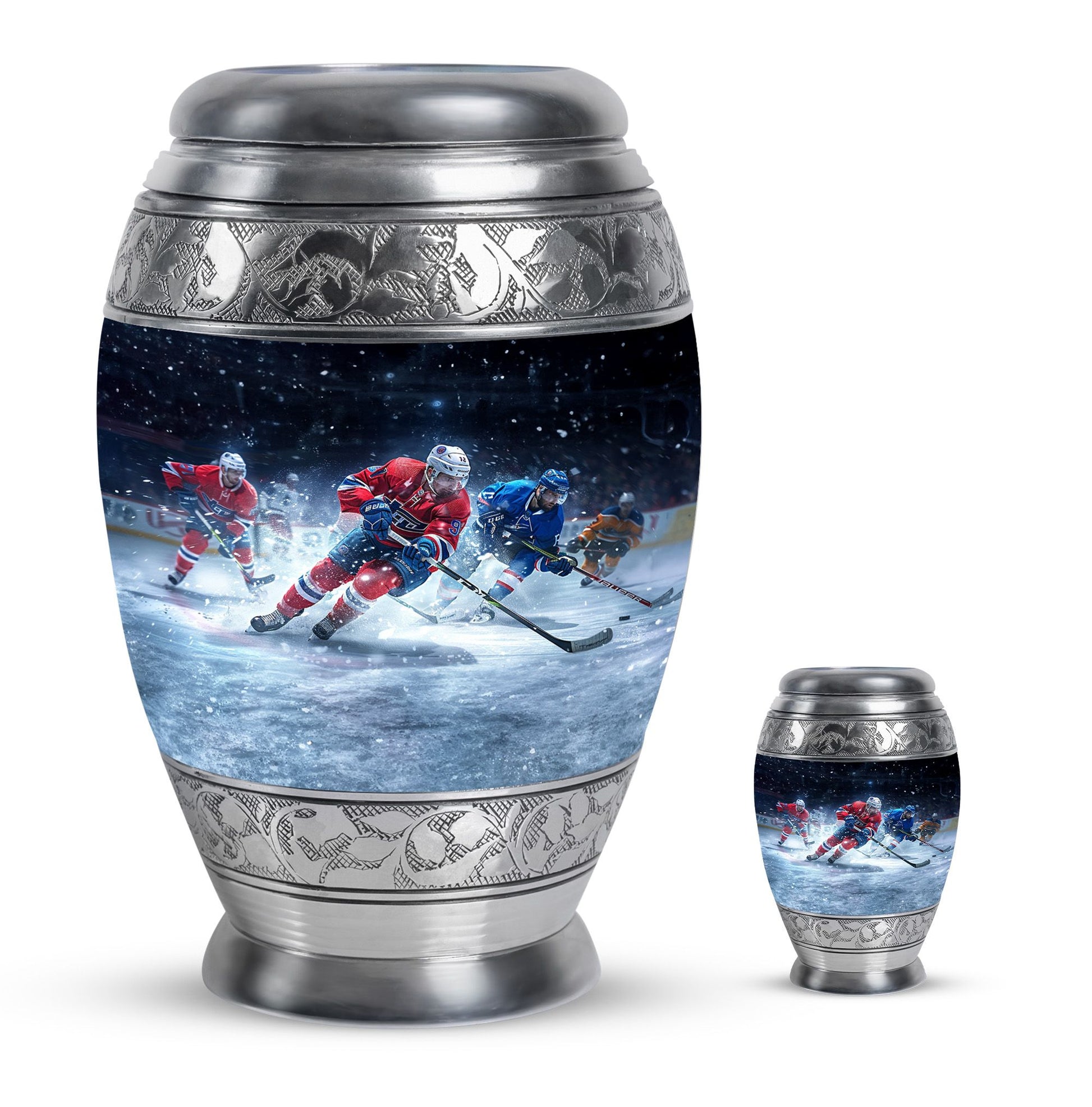 Ice Hockey Theme Large Urn With 1 Keepsake Urn