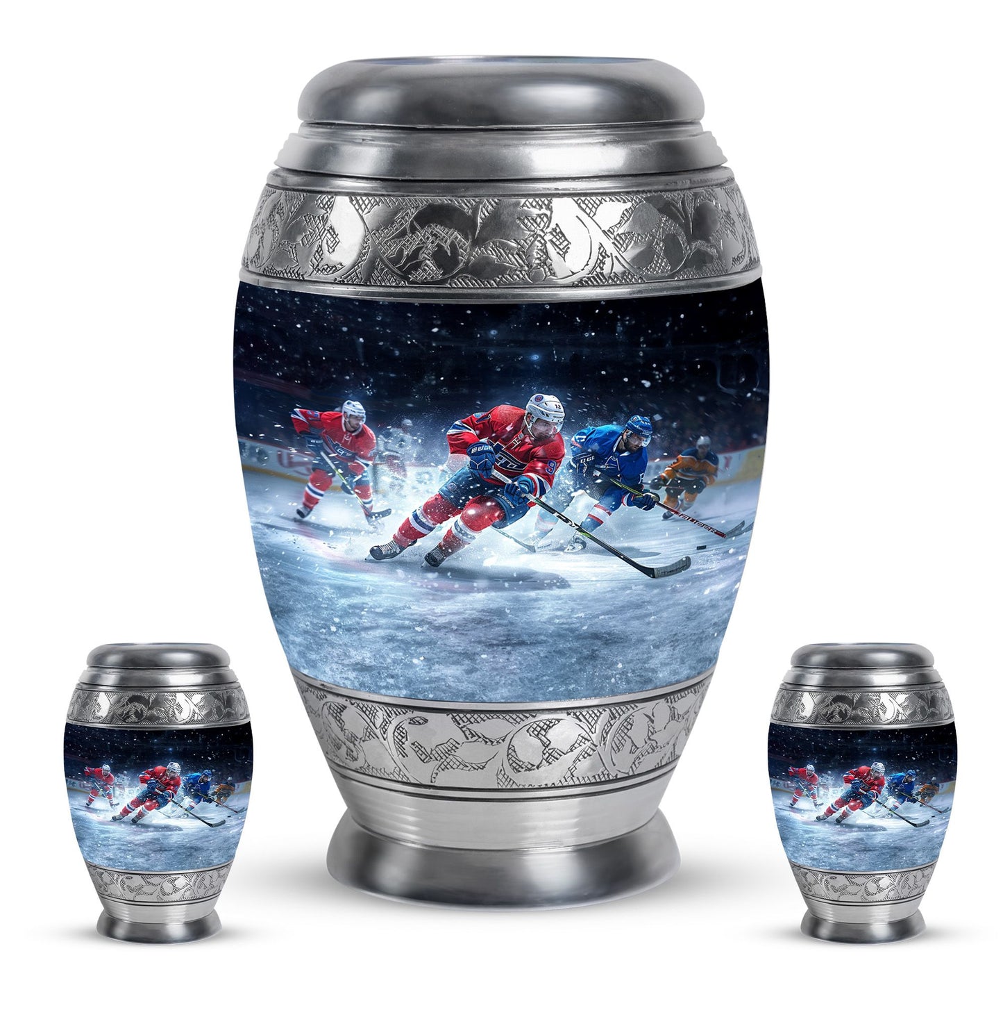 Ice Hockey Theme Large Urn With 2 Keepsake Urn