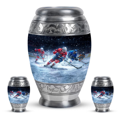 Ice Hockey Theme Large Urn With 2 Keepsake Urn