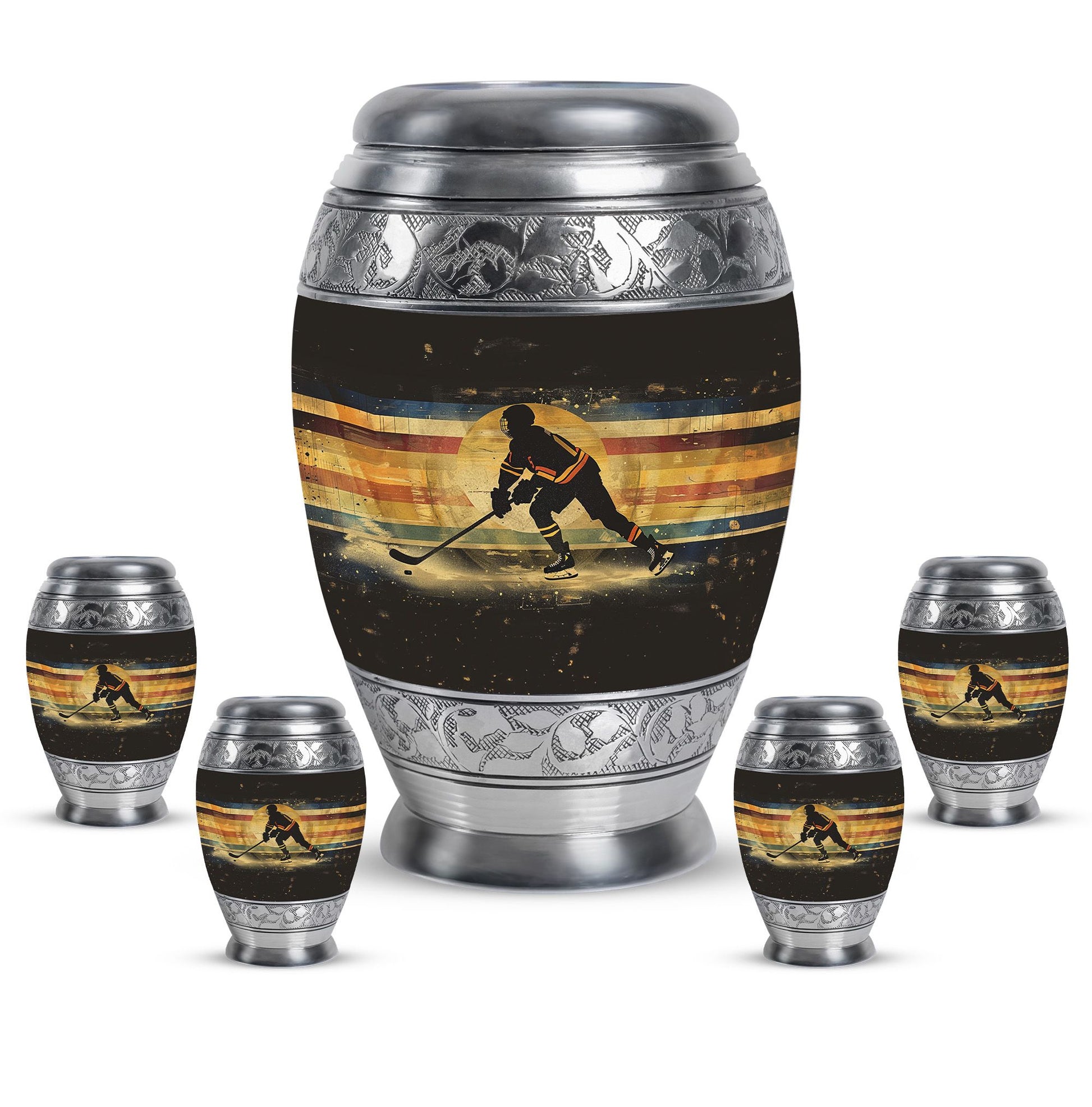Ice Hockey Theme Large Urn With 4 Keepsake Urn
