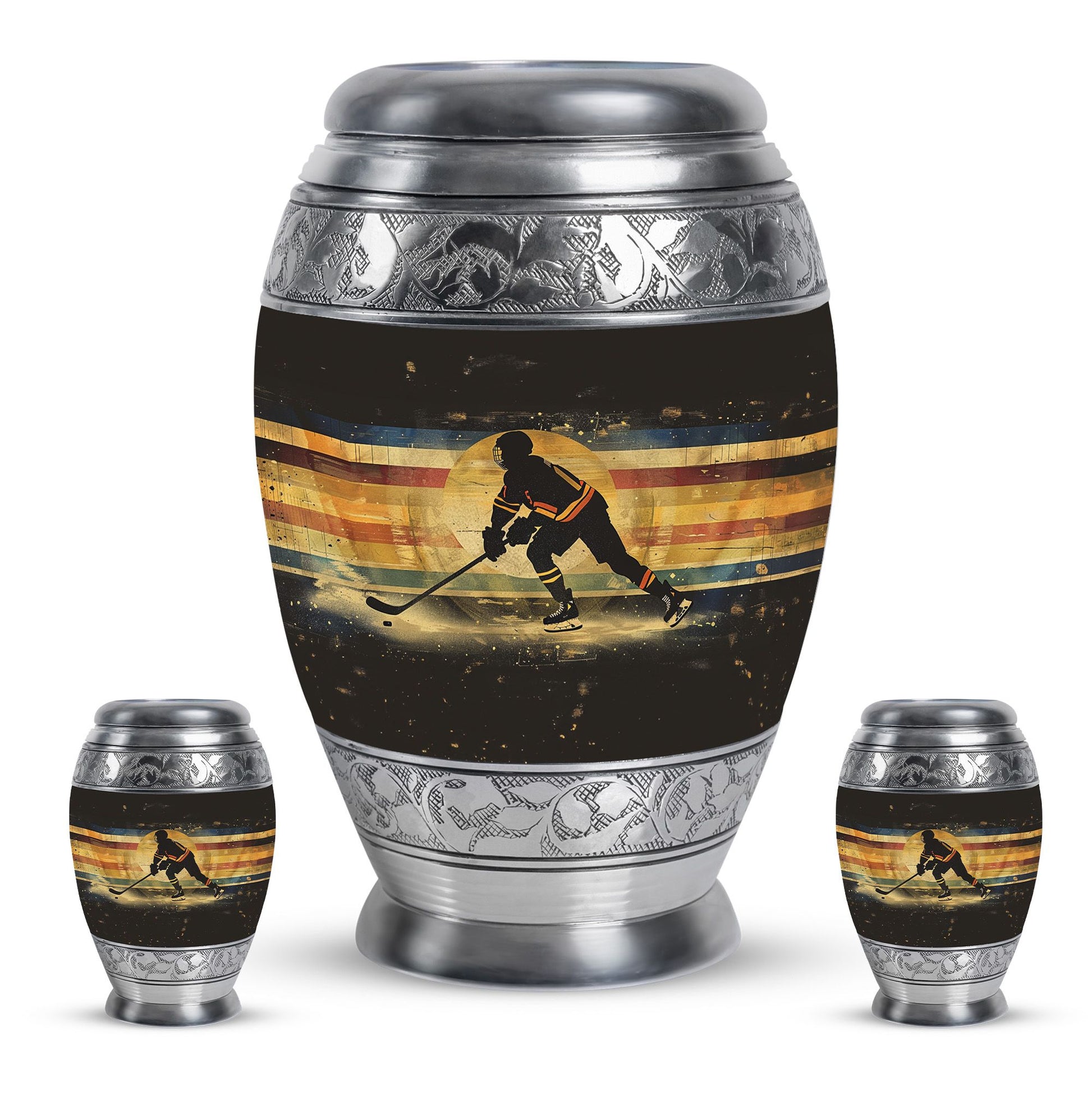 Ice Hockey Theme Large Urn With 2 Keepsake Urn