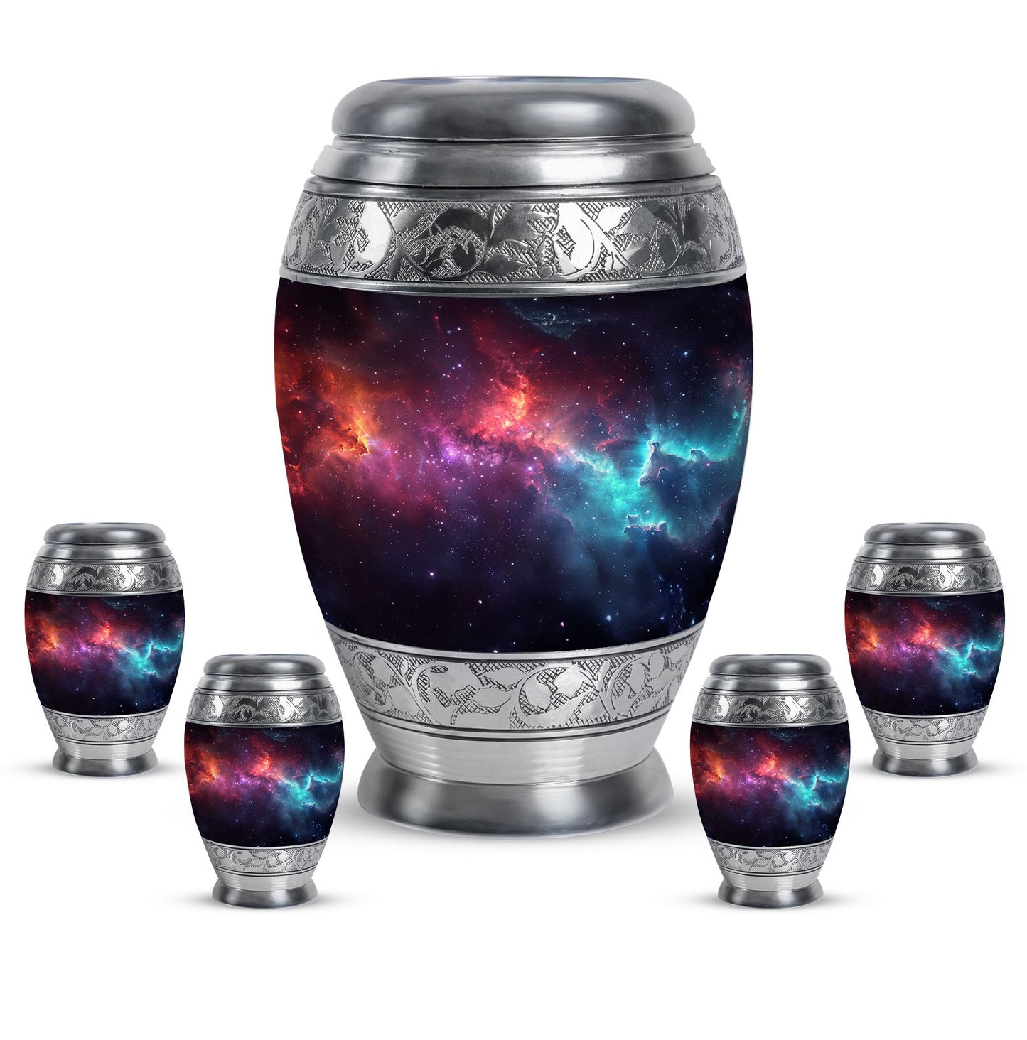 Nebula Galaxy Theme Large Urn With 4 Keepsake Urn