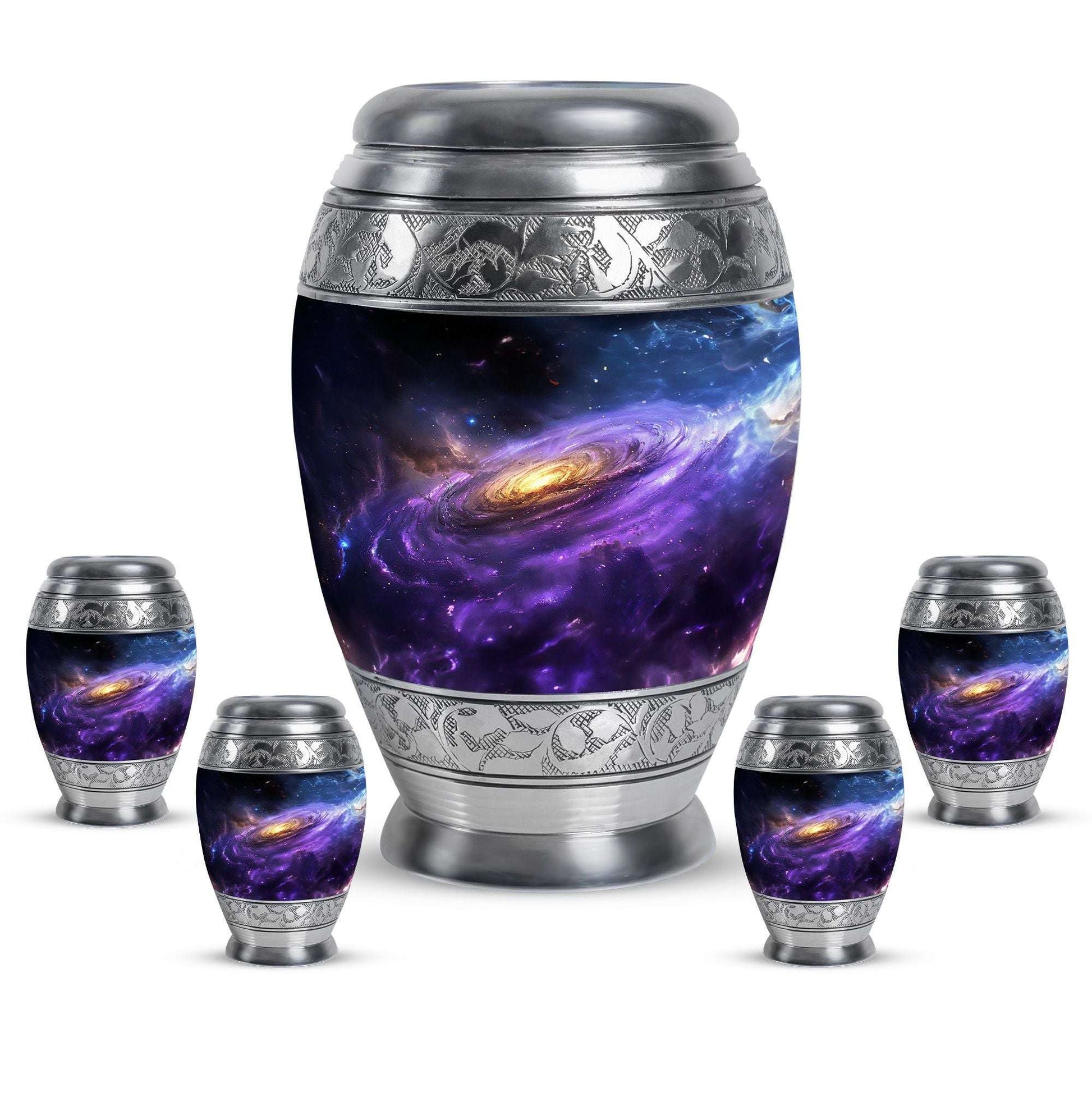 Nebula Galaxy Theme Large Urn With 4 Keepsake Urn