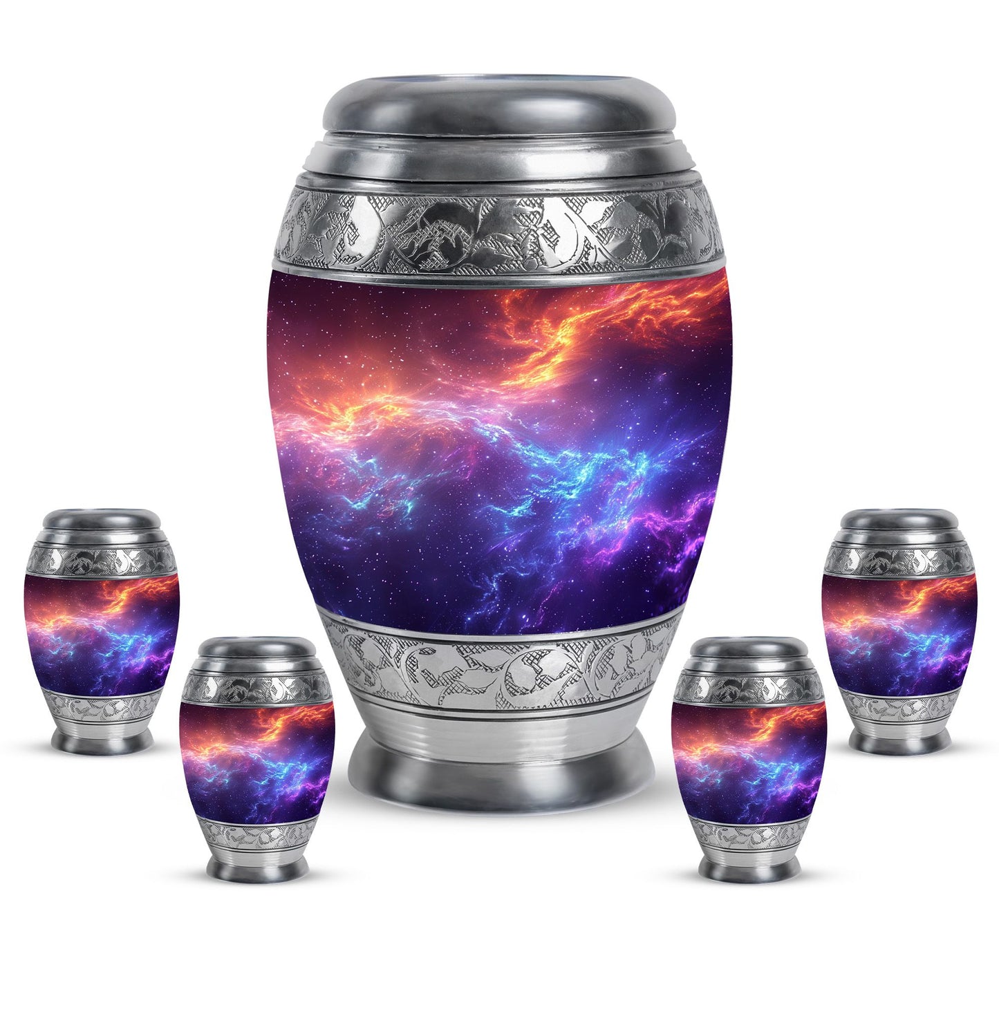 Nebula Galaxy Theme Large Urn With 4 Keepsake Urn