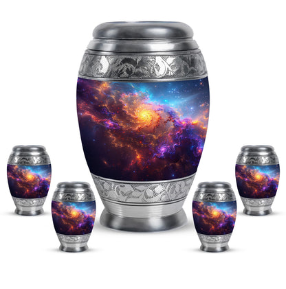 Nebula Galaxy Theme Large Urn With 4 Keepsake Urn