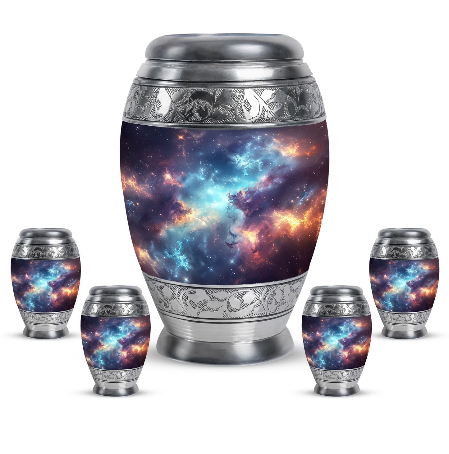 Nebula Galaxy Theme Large Urn With 4 Keepsake Urn