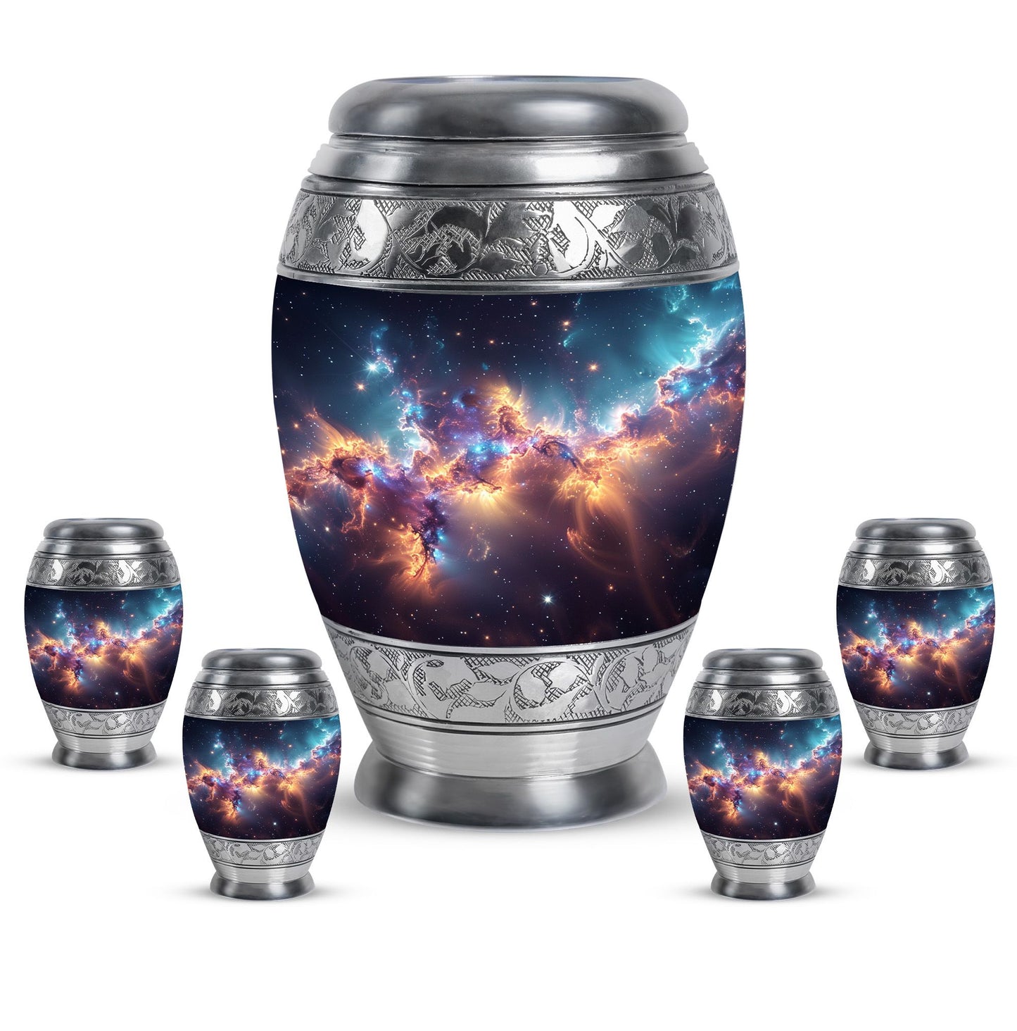 Nebula Galaxy Theme Large Urn With 4 Keepsake Urn