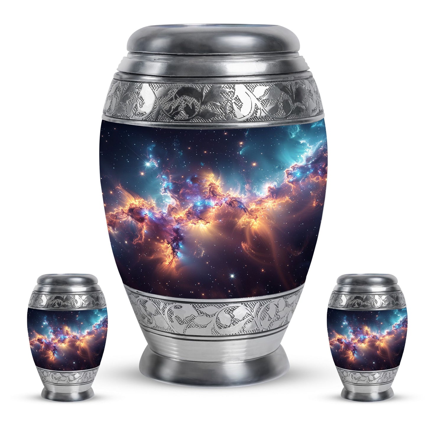 Nebula Galaxy Theme Large Urn With 2 Keepsake Urn