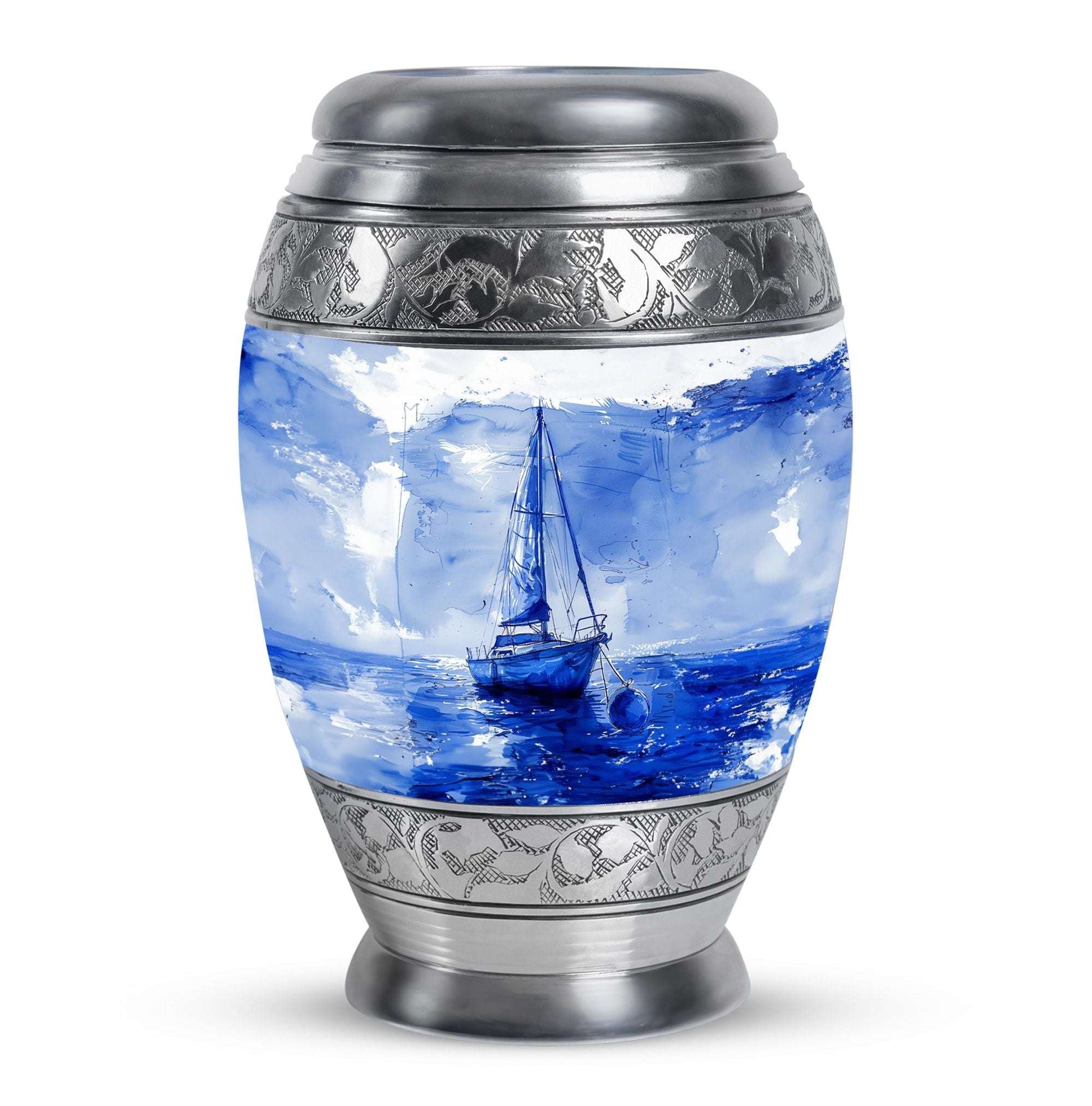 Sailboat Artistic Cremation Urn – Blue Large Human Ashes Urn