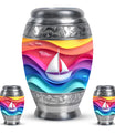 Sail Boat Theme Large Urn With 2 Keepsake Urn
